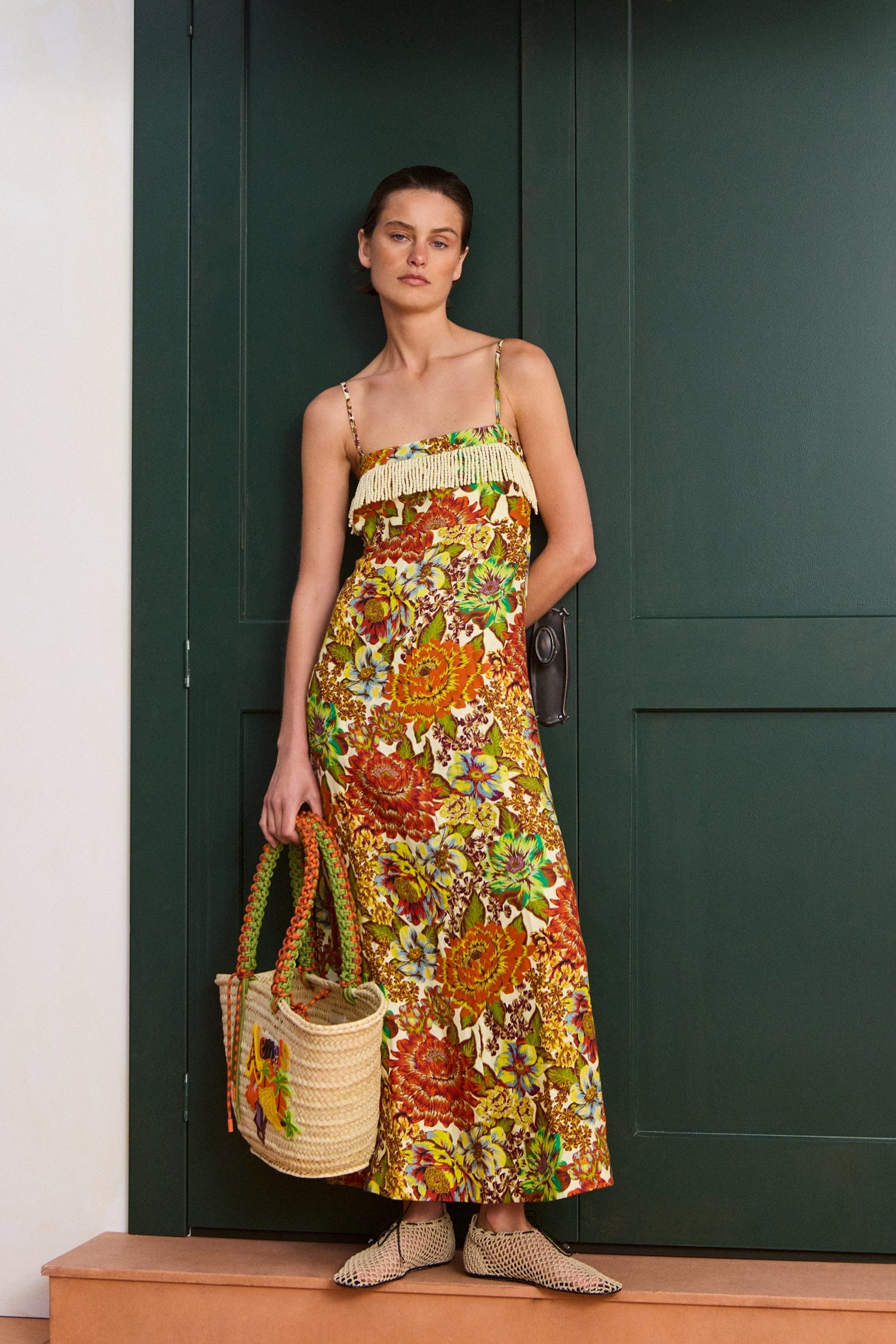 Alemäis Lana Square Neck robe midi lin floral