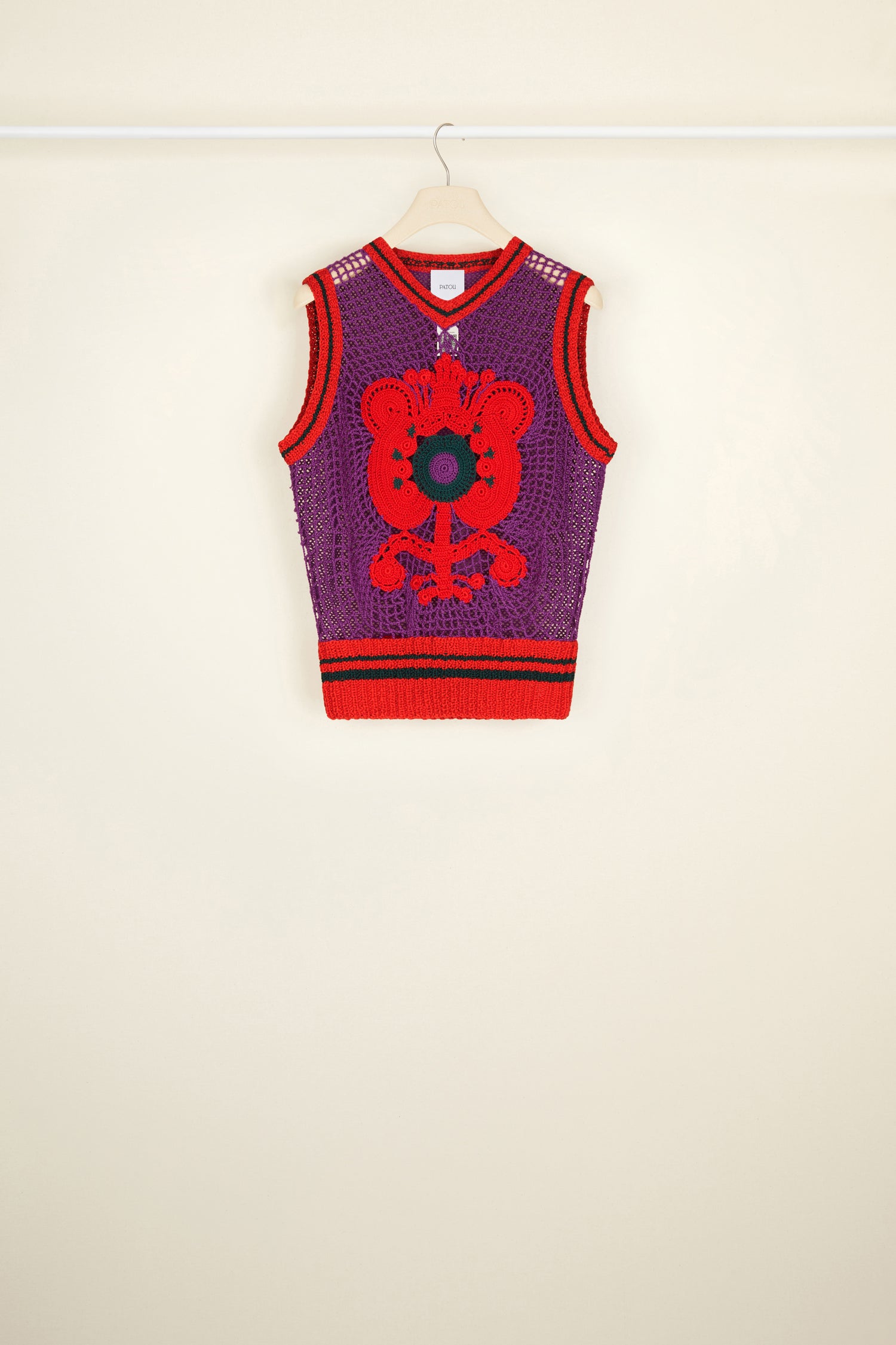 Patou gilet crochet A21KN05180335034 coton fleur rouge