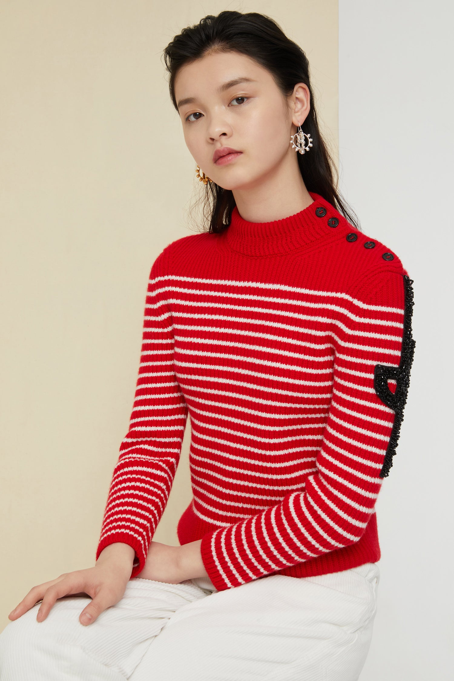 Patou KN003 pull marinière agneau poppy