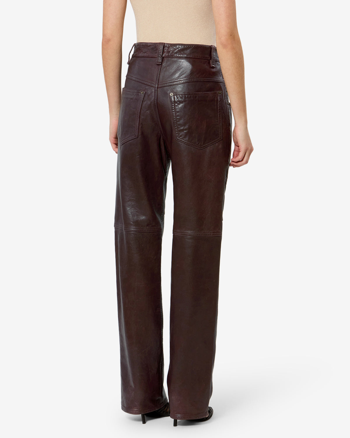 Isabel Marant Brinley pantalon cuir bordeaux foncé 80DB