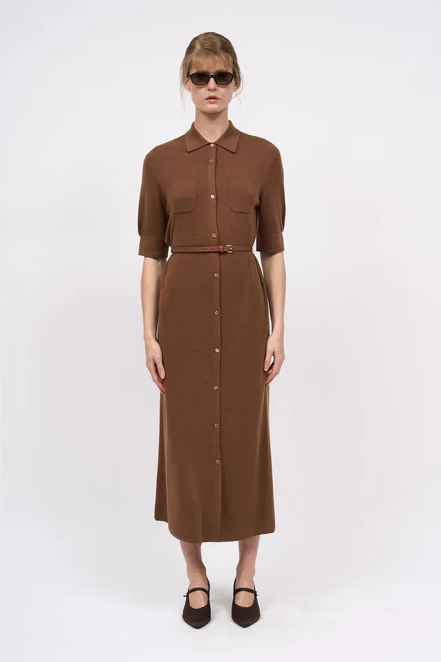 Paul & Joe Galicia robe-chemise longue laine mérinos droite