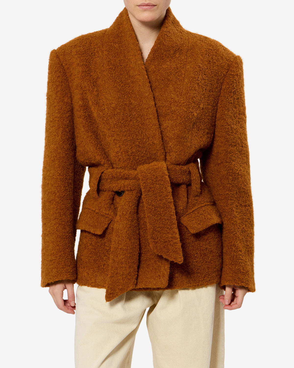 Isabel Marant Syndra VE0760FA veste laine caramel ceinturée