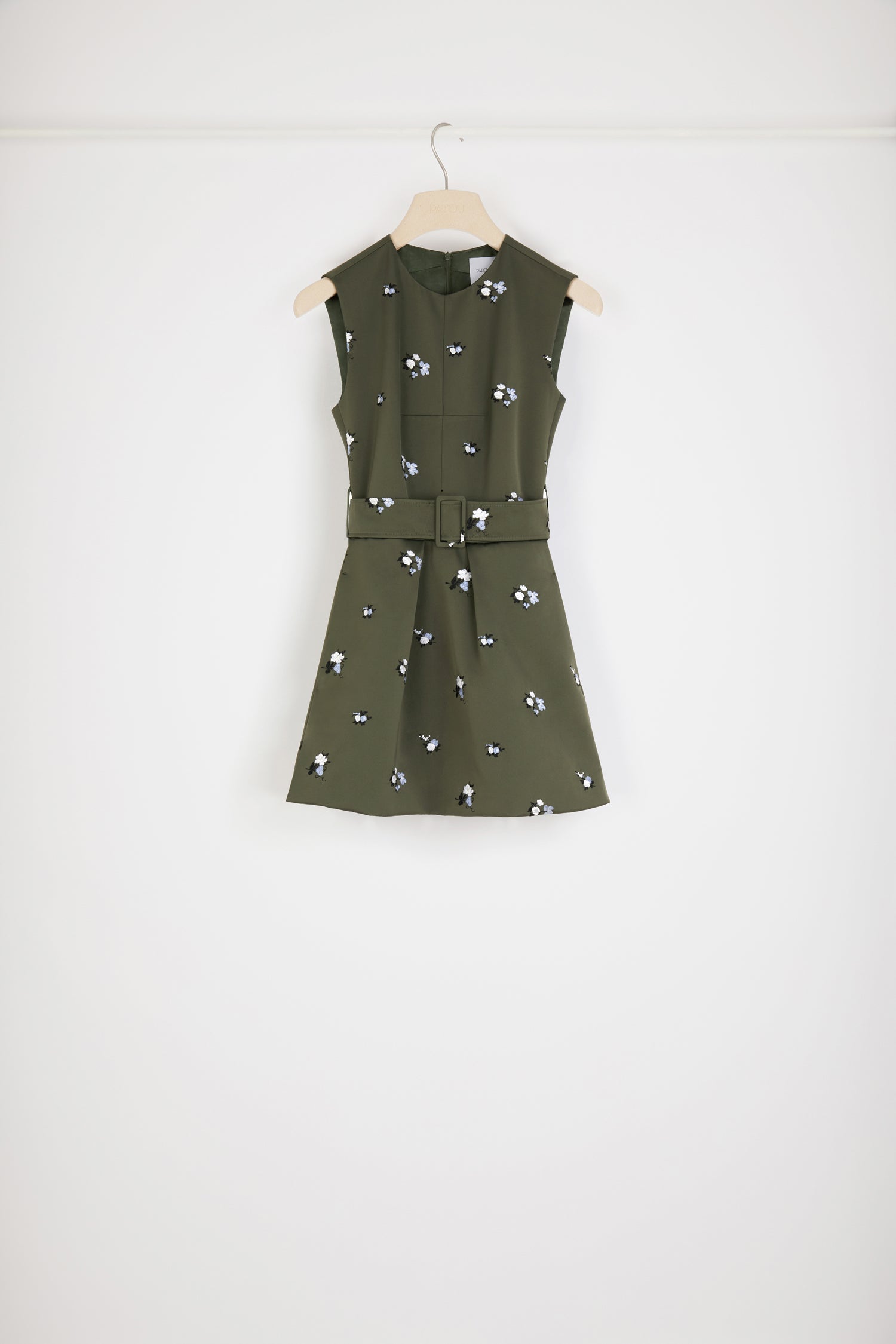 Patou DR100 robe kaki satin recyclé brodée mini