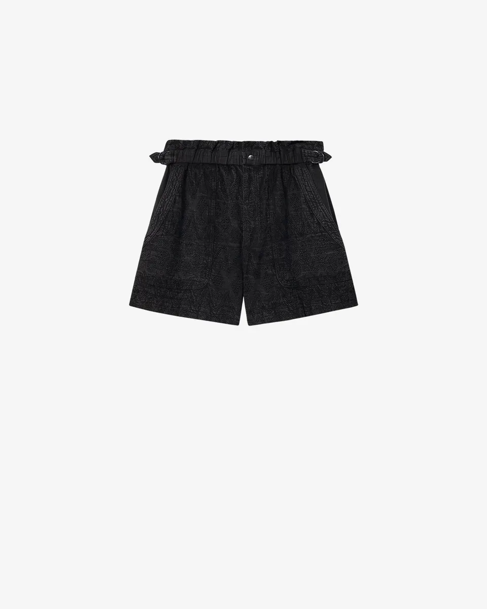 Isabel Marant Kisha short coton noir délavé broderie