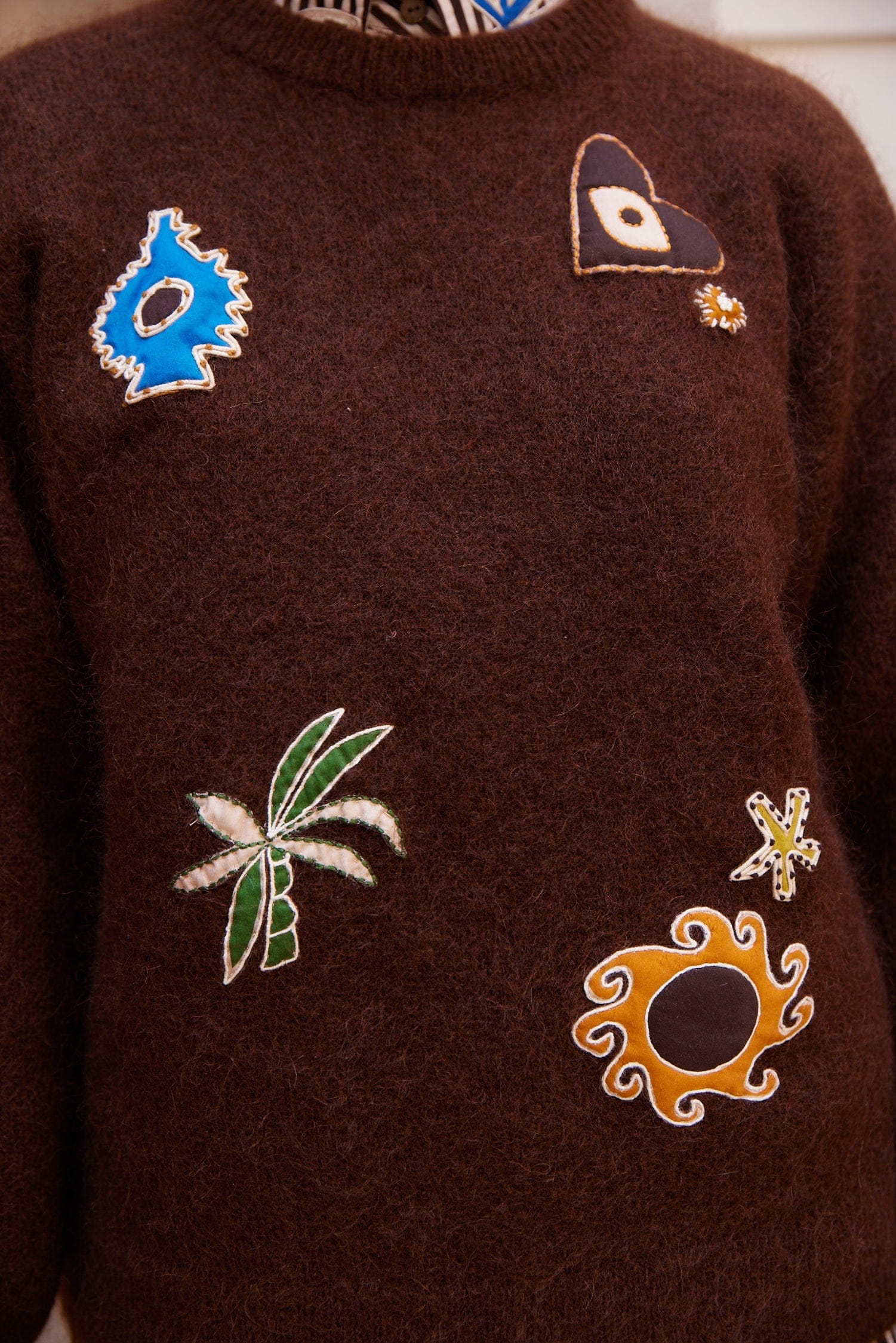 Alemaïs Maroc pull brodé mohair col rond