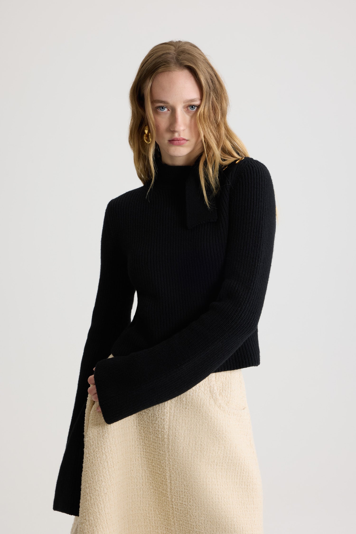 Patou Scarf Pull Laine Cachemire Noir Col