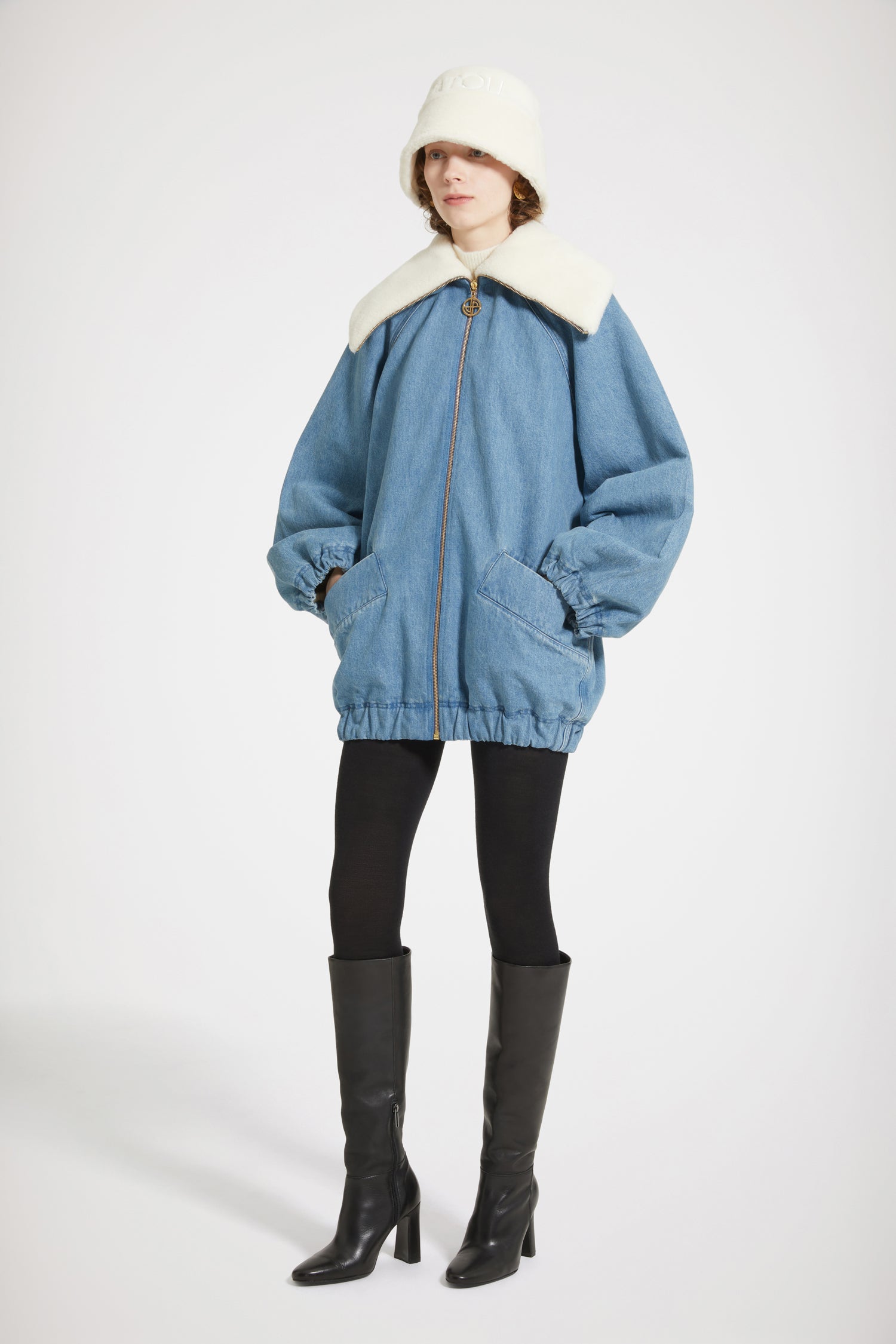 Patou H23OU0230008630B veste denim bleue oversize shearling