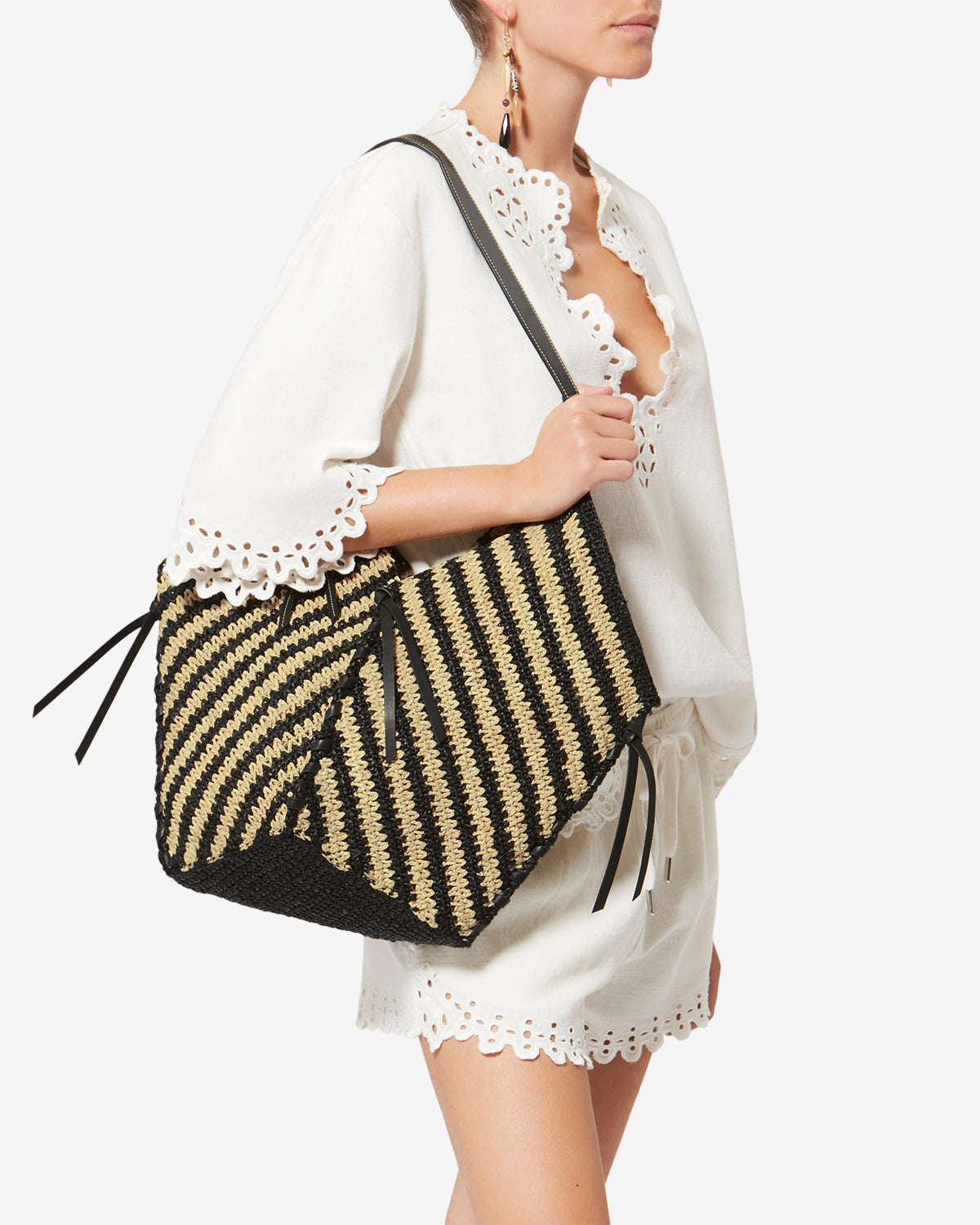 Isabel Marant Tampa sac raphia noir naturel 40 cm