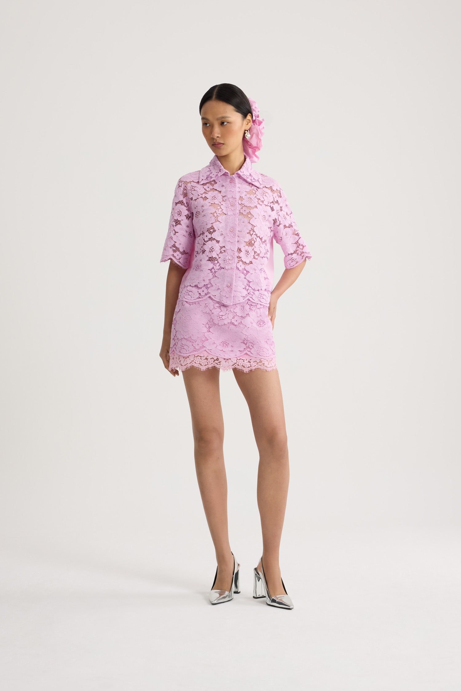 Patou SK108 mini jupe rose Pink Parfait dentelle