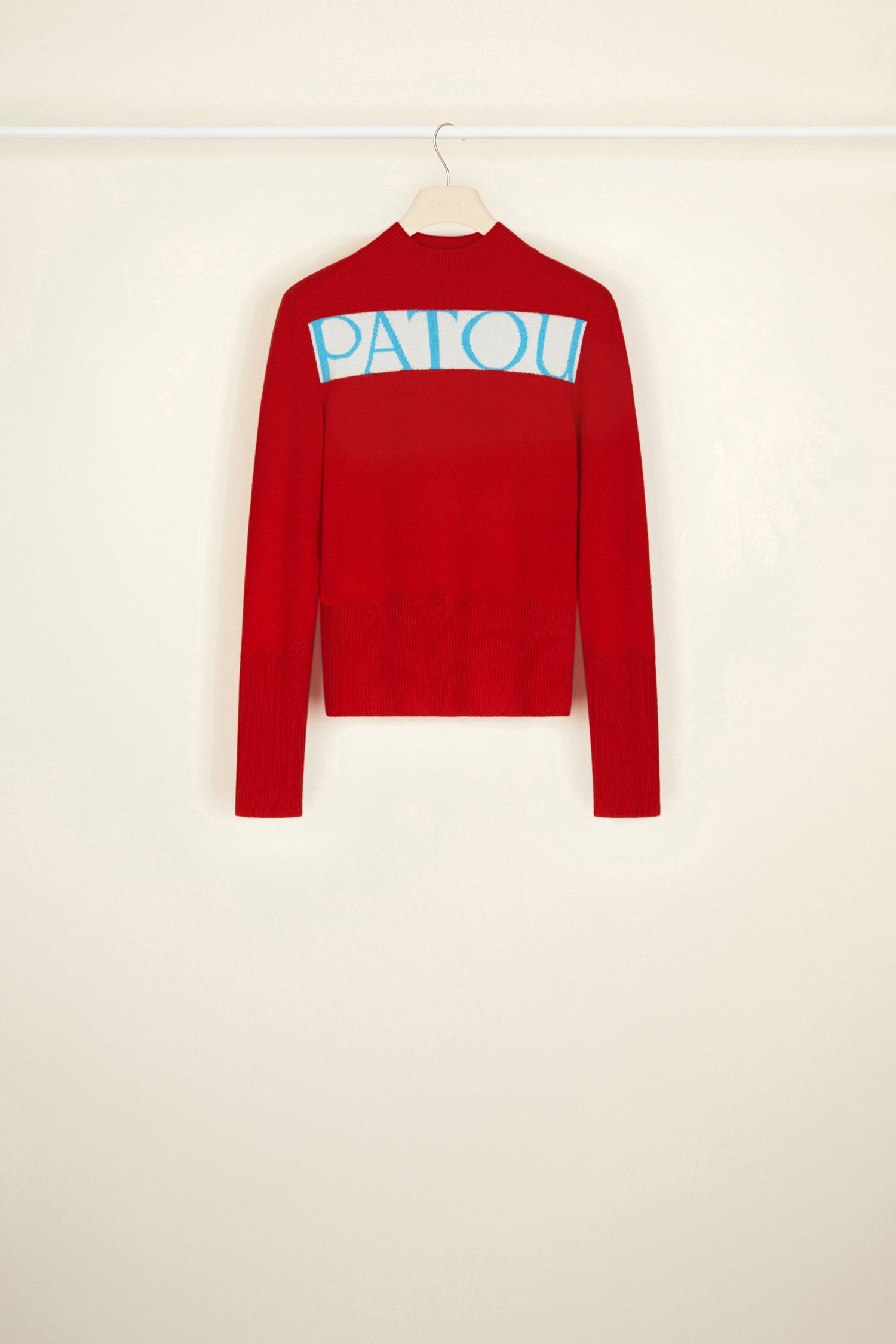 Patou KN053 pull logo cachemire laine rouge poppy M