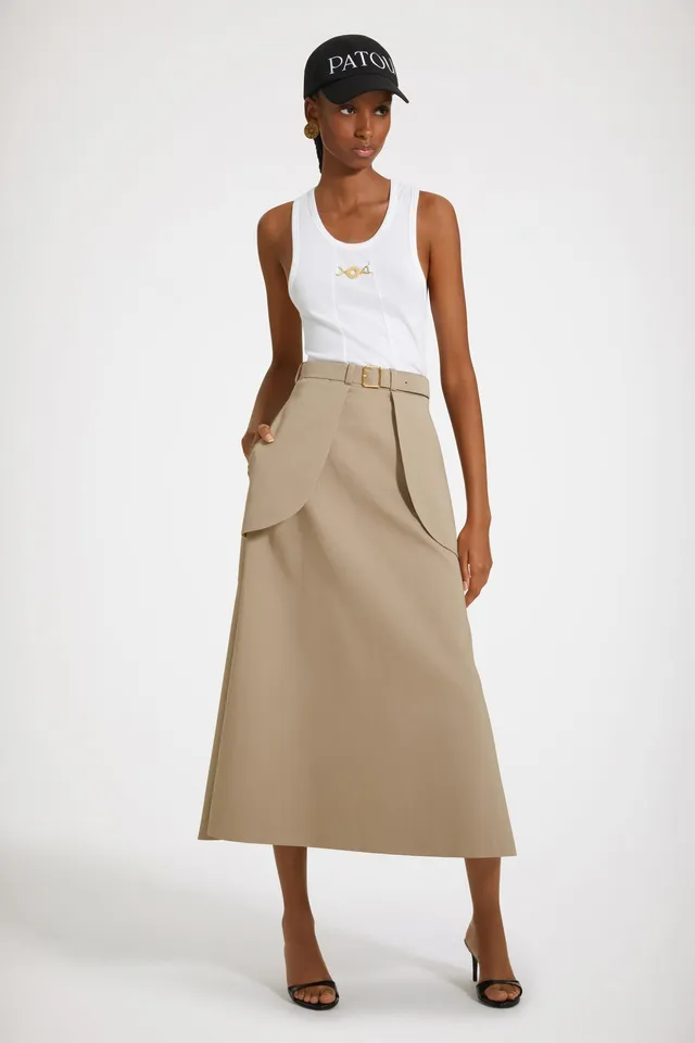 Patou SK035 jupe midi parchemin coton bio poches ceinture