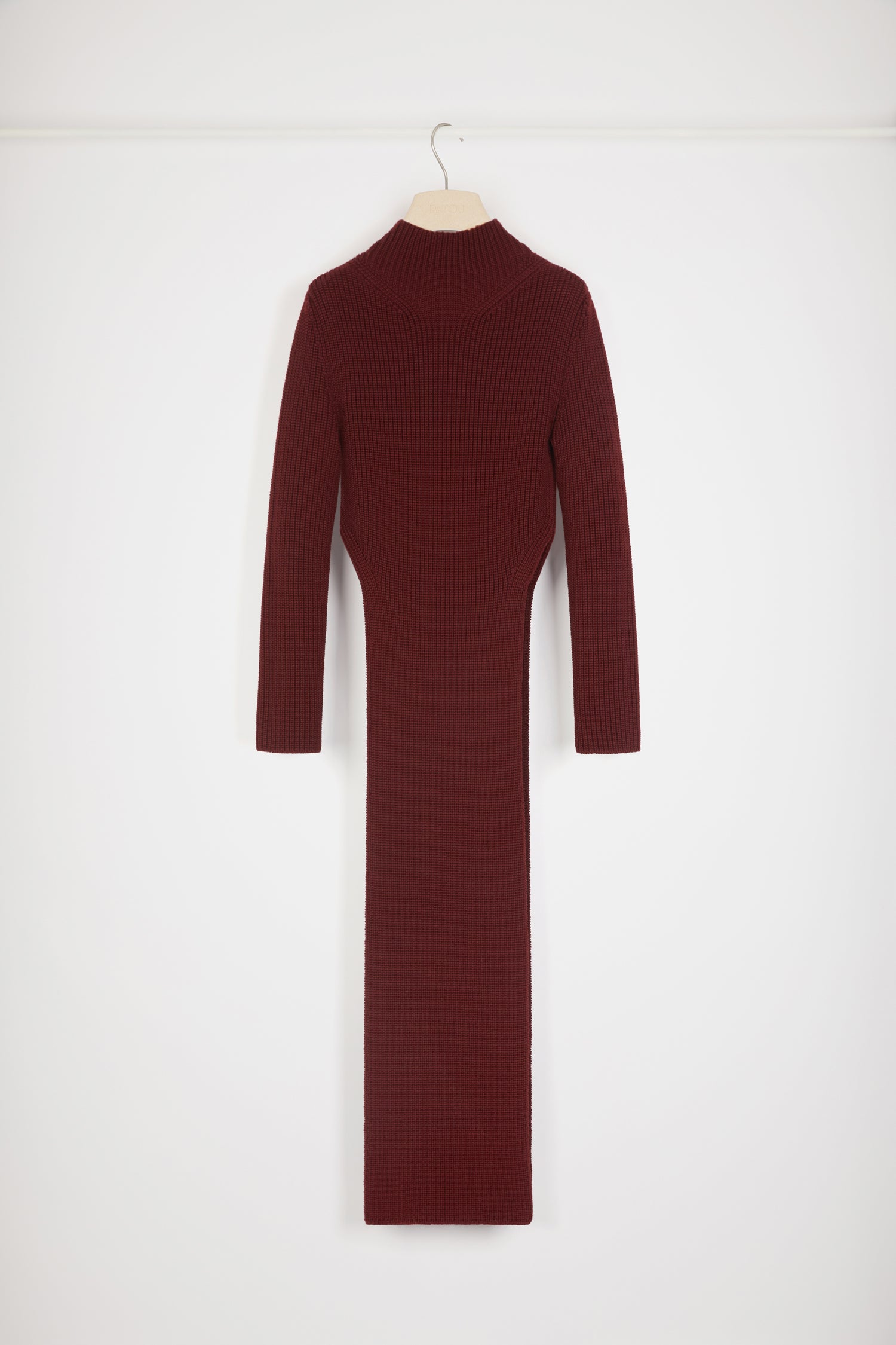 Patou Ribbed panel jumper pull laine rouge Ruby Wine M