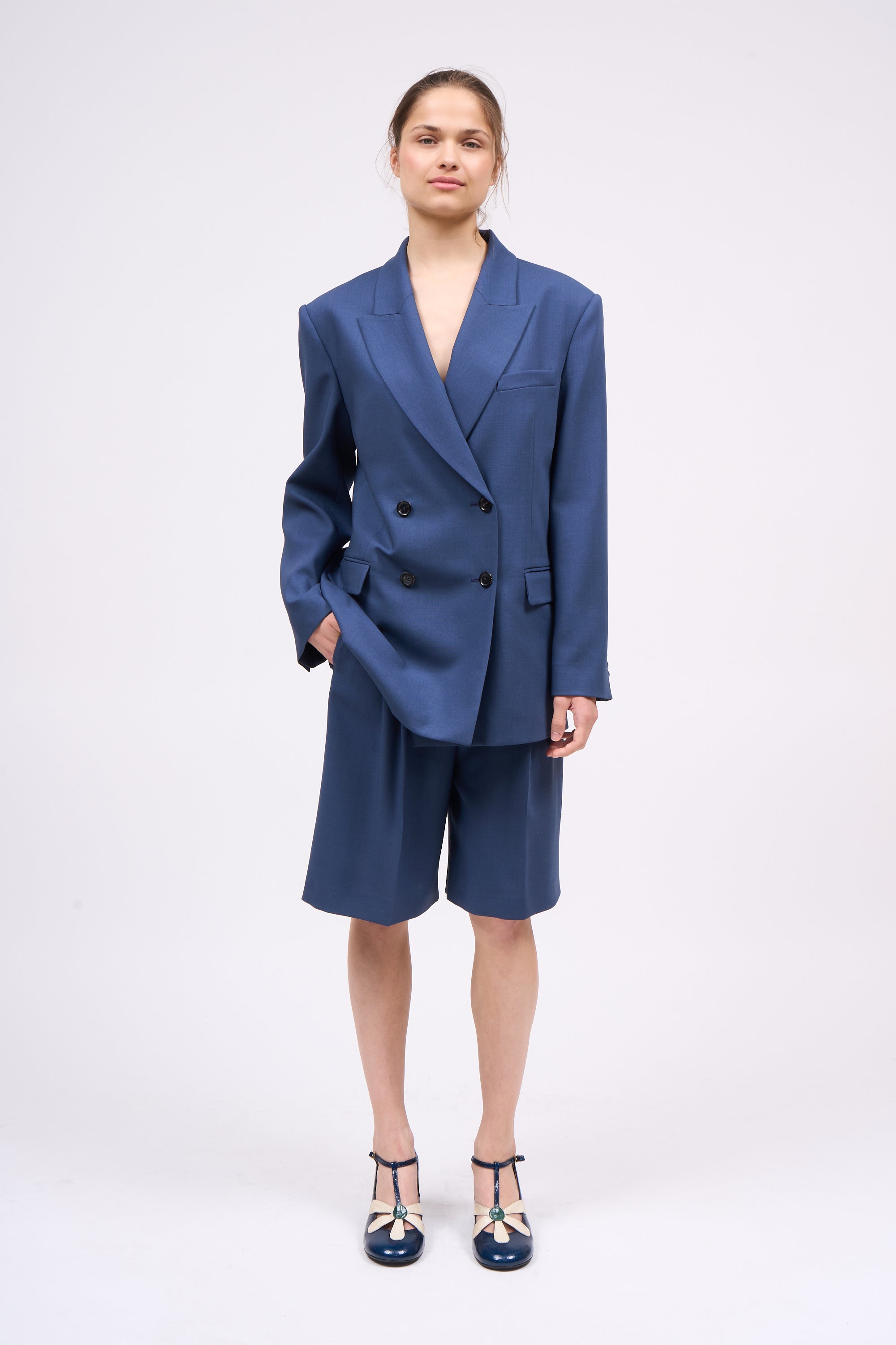 PAUL & JOE SELINA veste tailleur longue marine laine soie