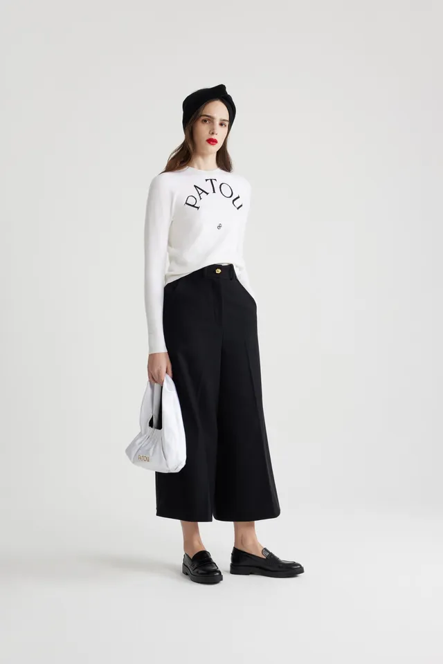 Patou H24TR038 pantalon large laine cachemire noir
