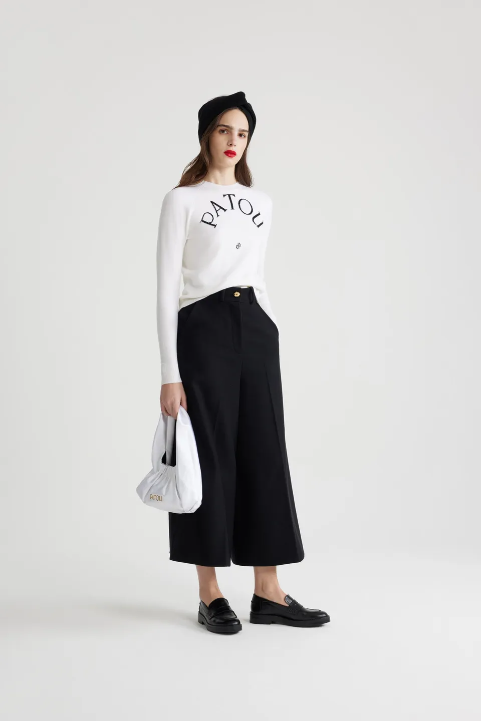 Patou H24TR038 pantalon large laine cachemire noir