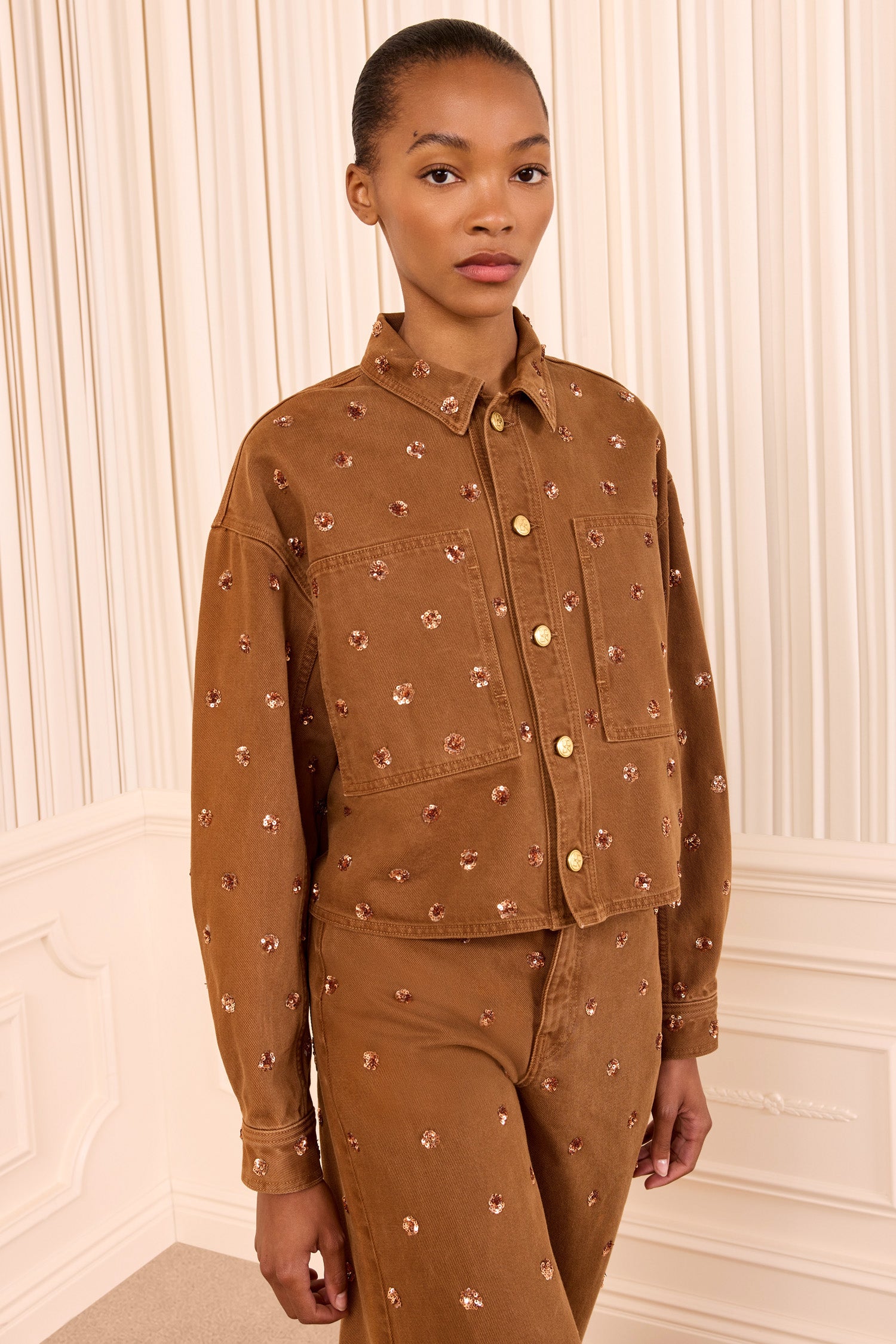 Ulla Johnson Bobbi UJ9905055 veste jean Umber brodée