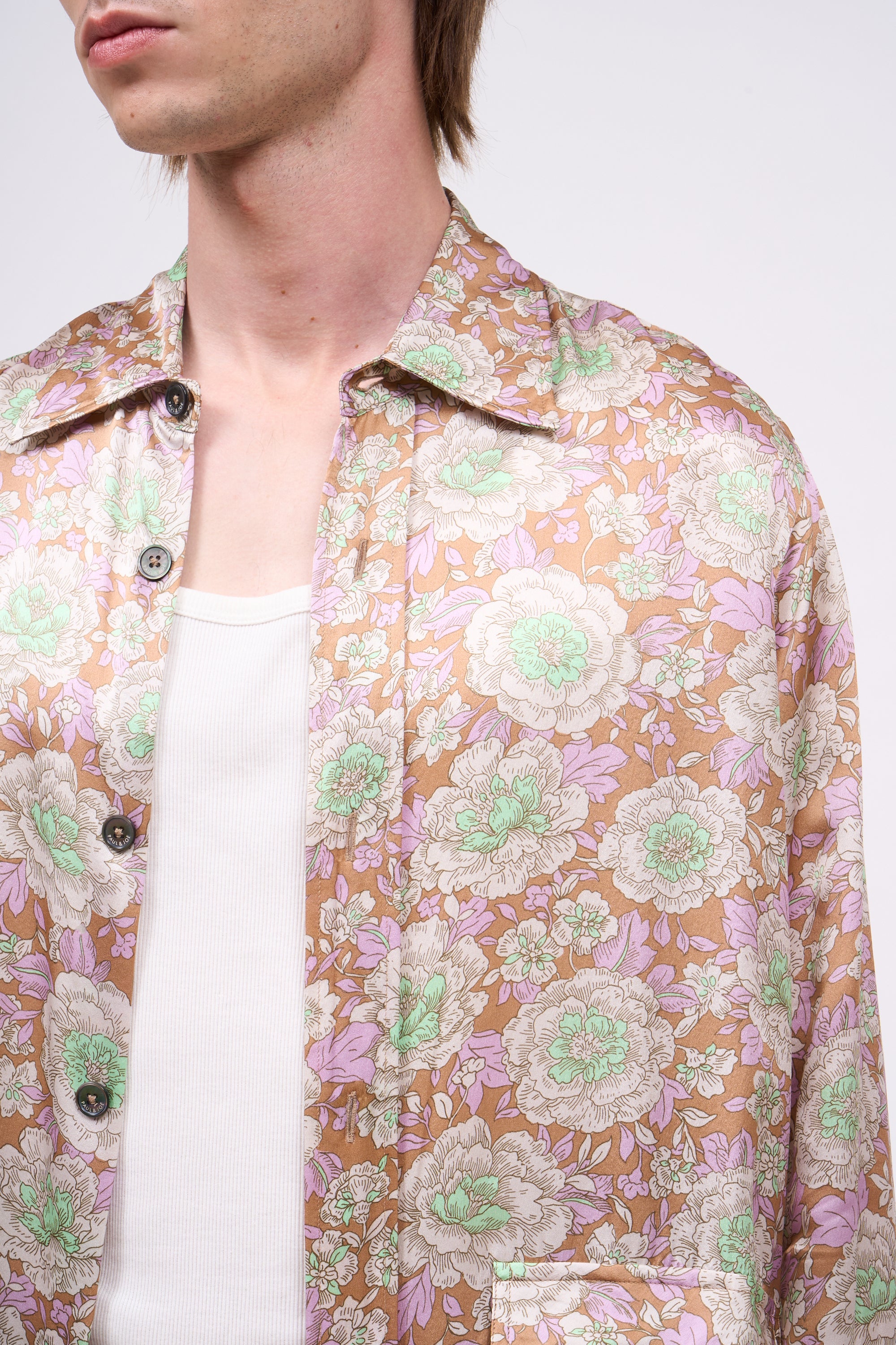 Paul & Joe Leonard chemise en soie camel pivoines