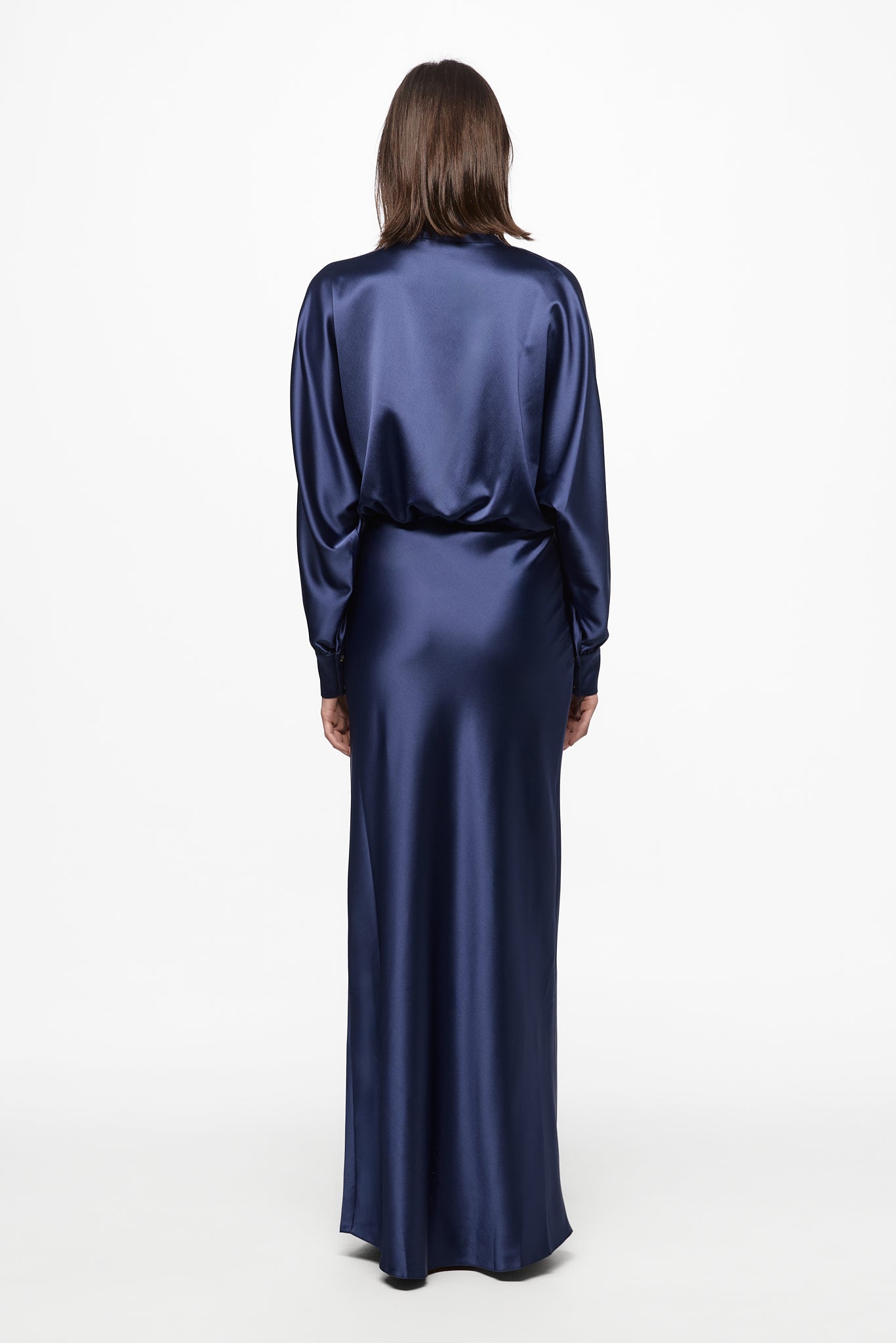ATU Body Couture Long and formal robe longue satin bleu marine col V