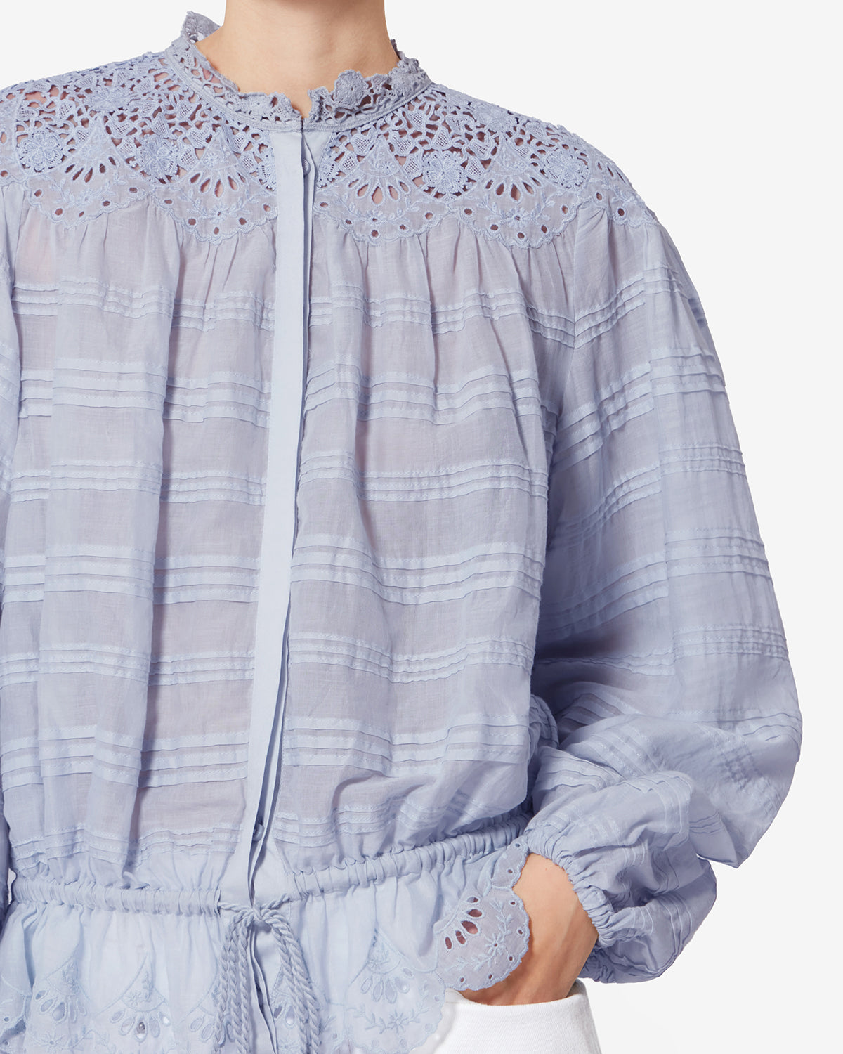 Isabel Marant Polly blouse coton bleu clair dentelle