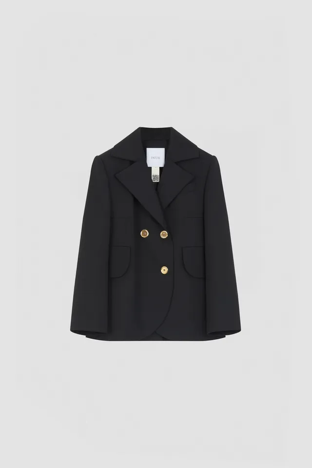 Patou JA035 veste tailleur laine noire ceinturée