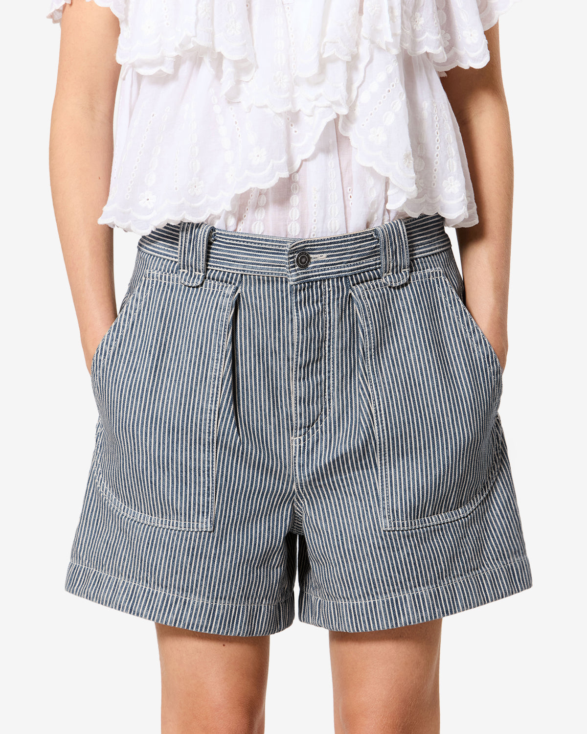 Isabel Marant Eveja short coton bleu-blanc rayé