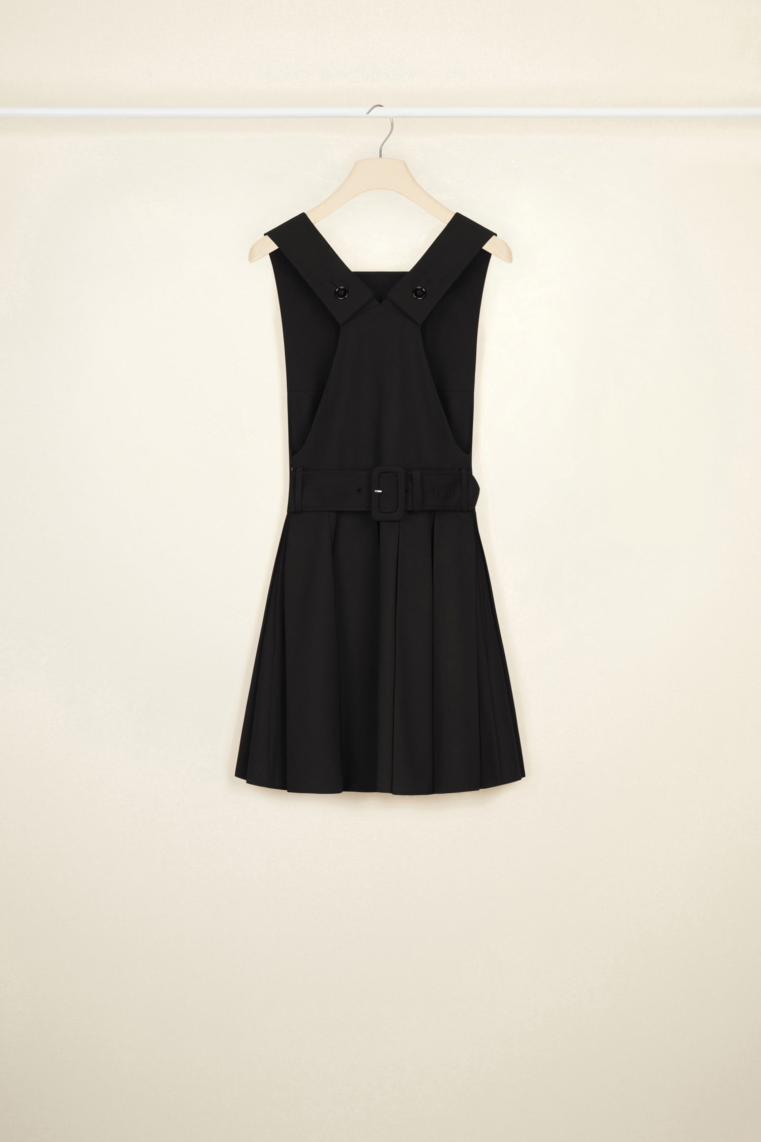 Patou robe salopette mini laine stretch noire ceinture 34-44