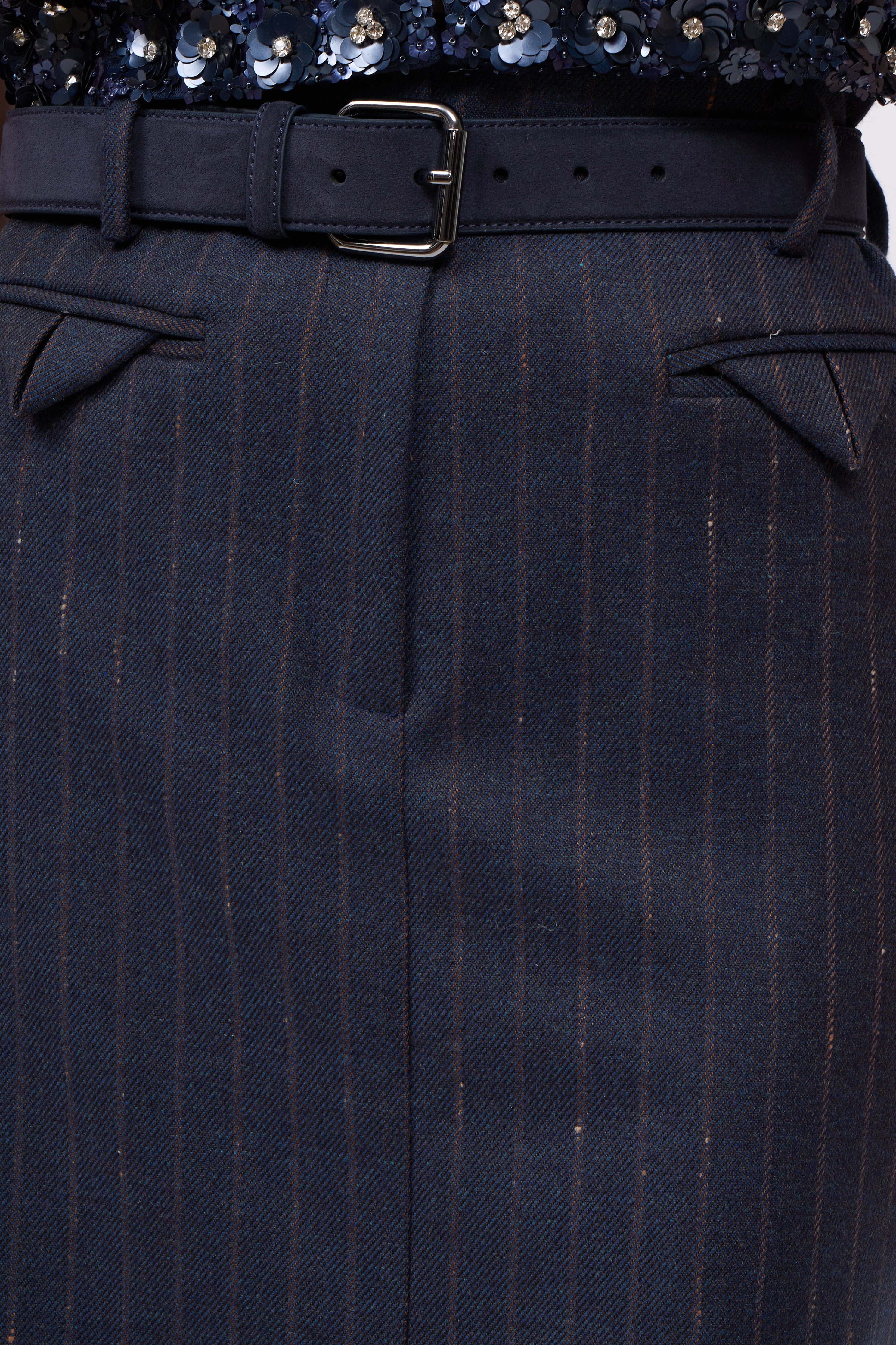 Paul & Joe Sixtine Jupe twill laine rayé ceinture daim