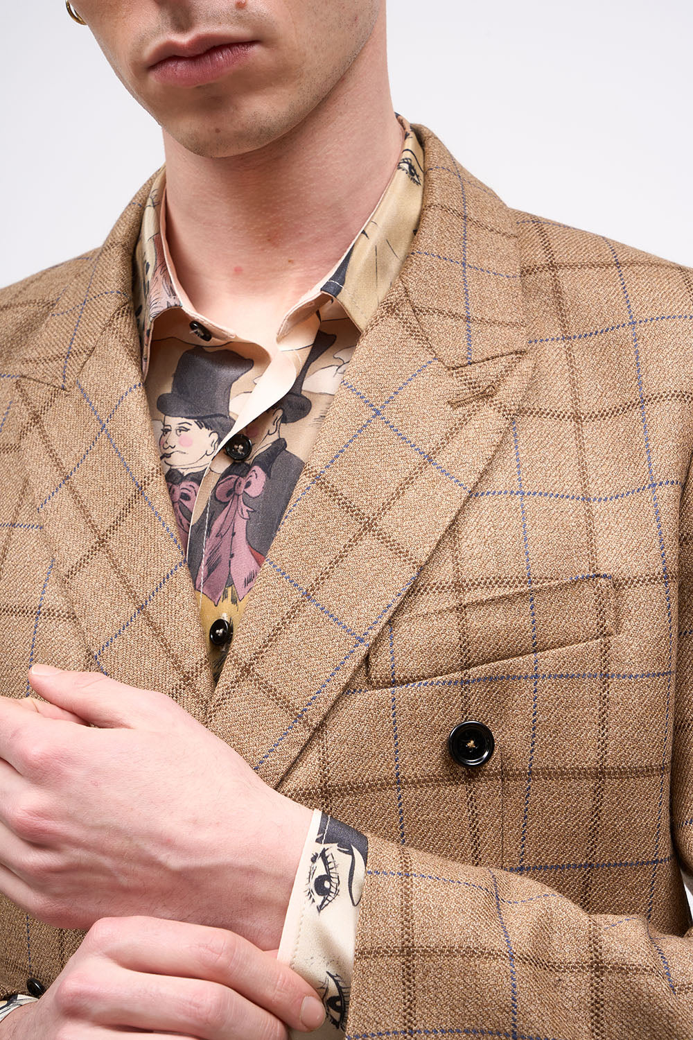 Paul & Joe Cedric Veste tweed laine carreaux camel