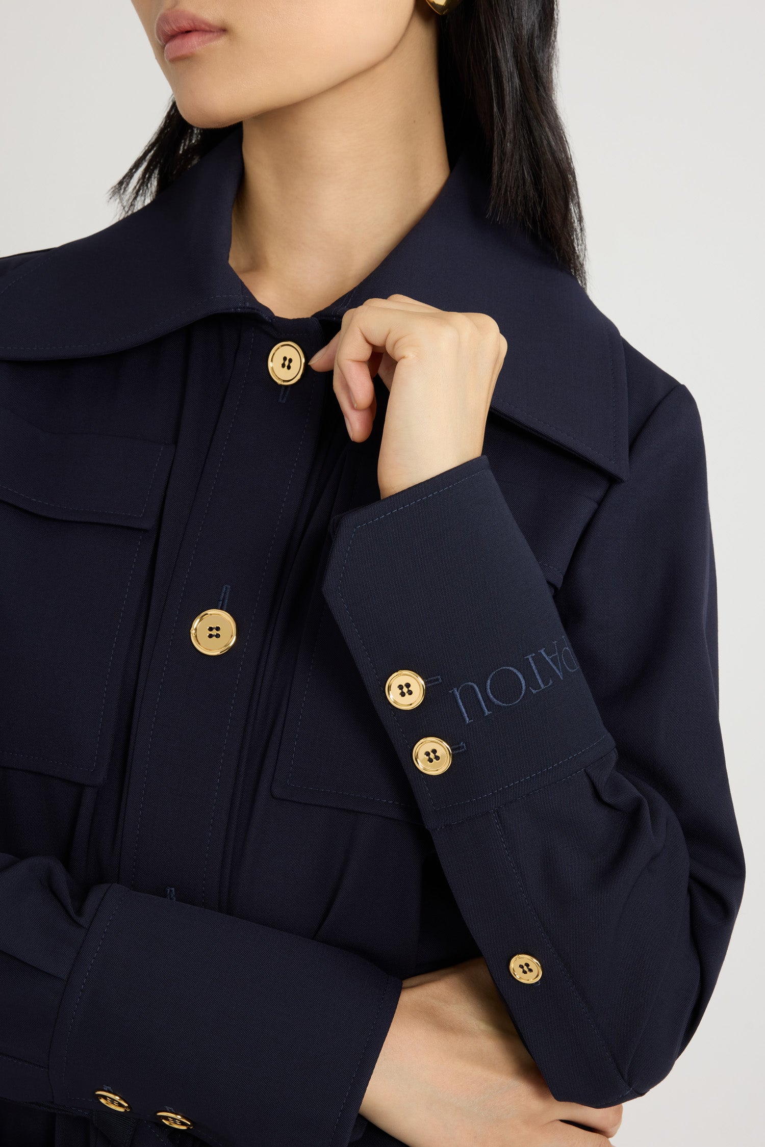Patou P25JA049 veste safari laine bleu Navy Black