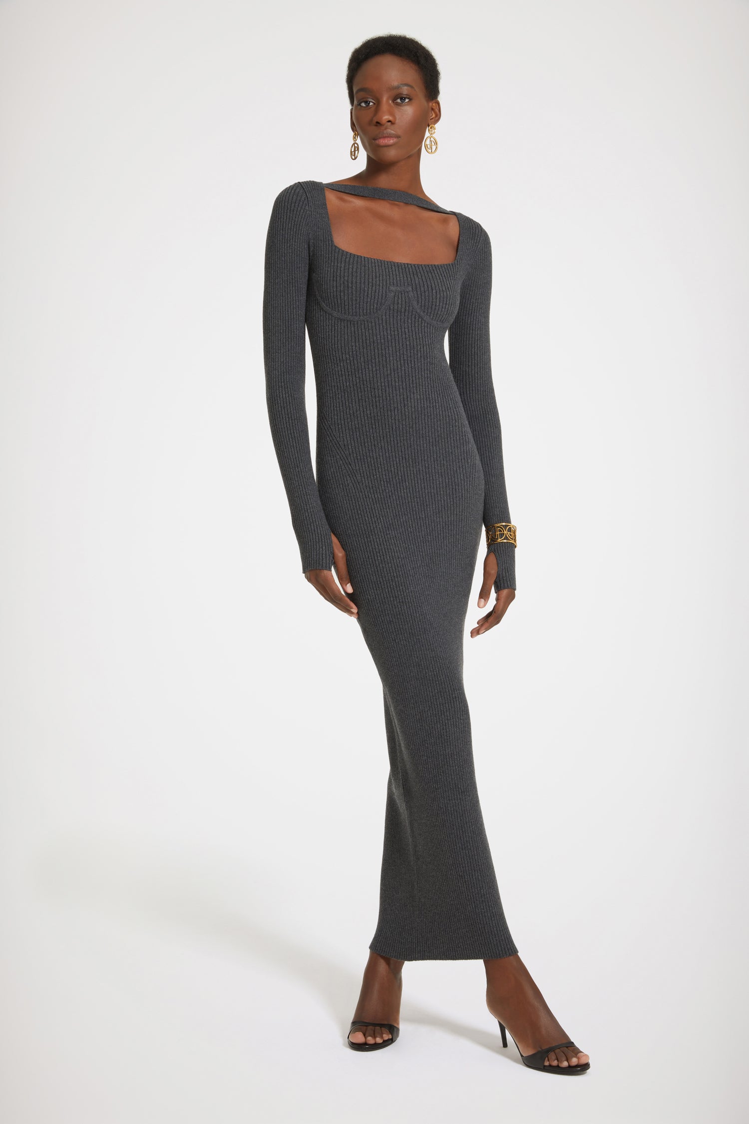 Patou Dresses KN142 robe maxi anthracite XS laine côtelée