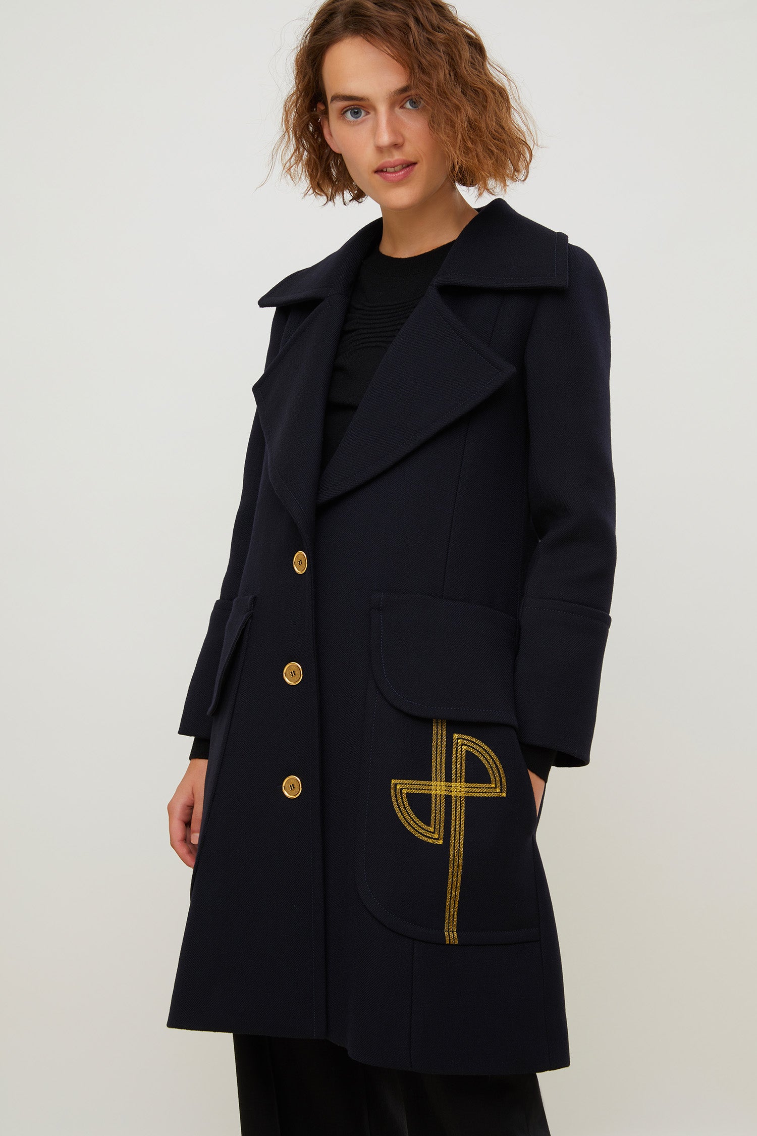 Patou Coats CO002 manteau long laine bleu marine 34