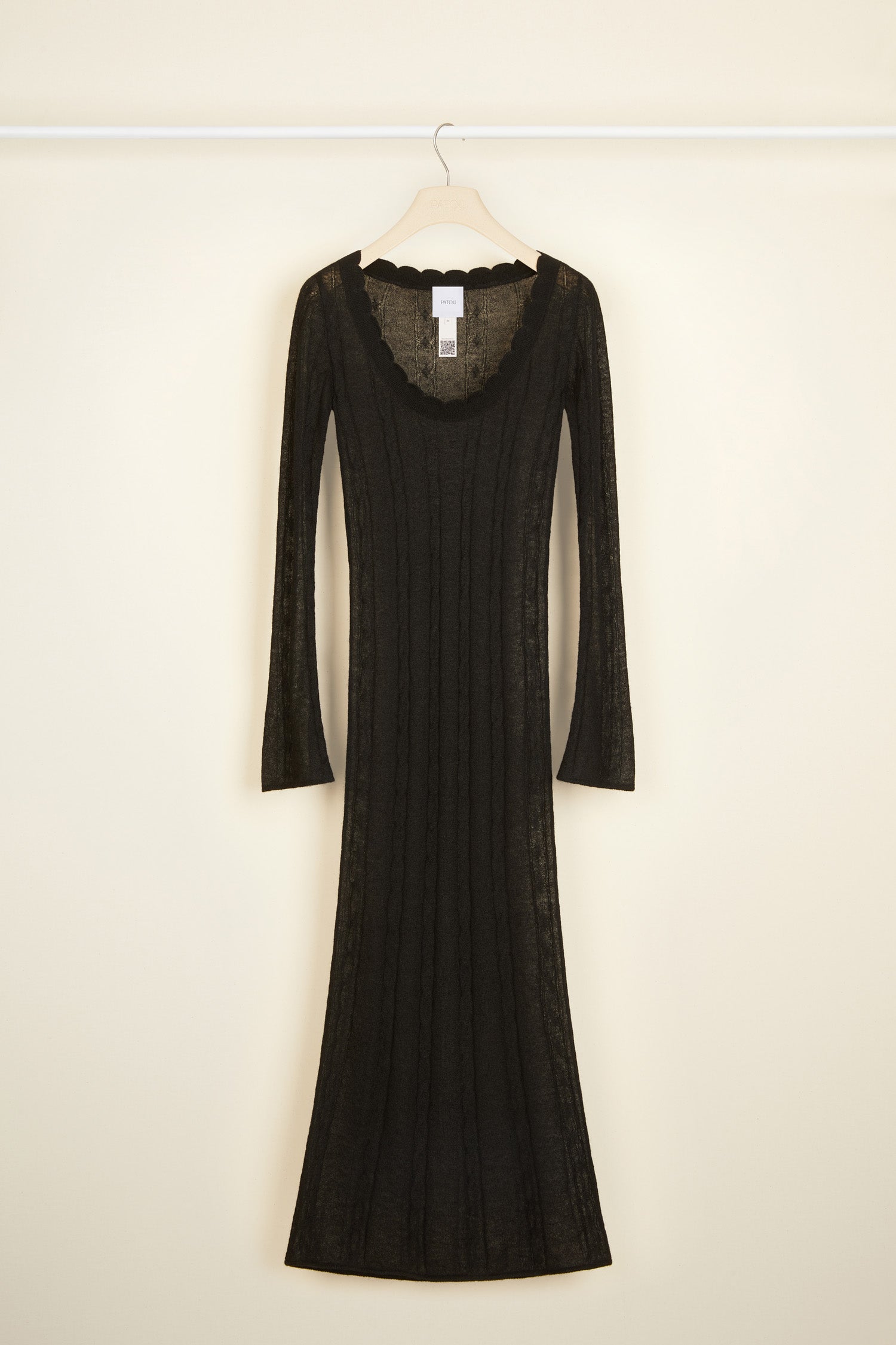 Patou P21KN0458035999B robe midi noire mohair ajourée