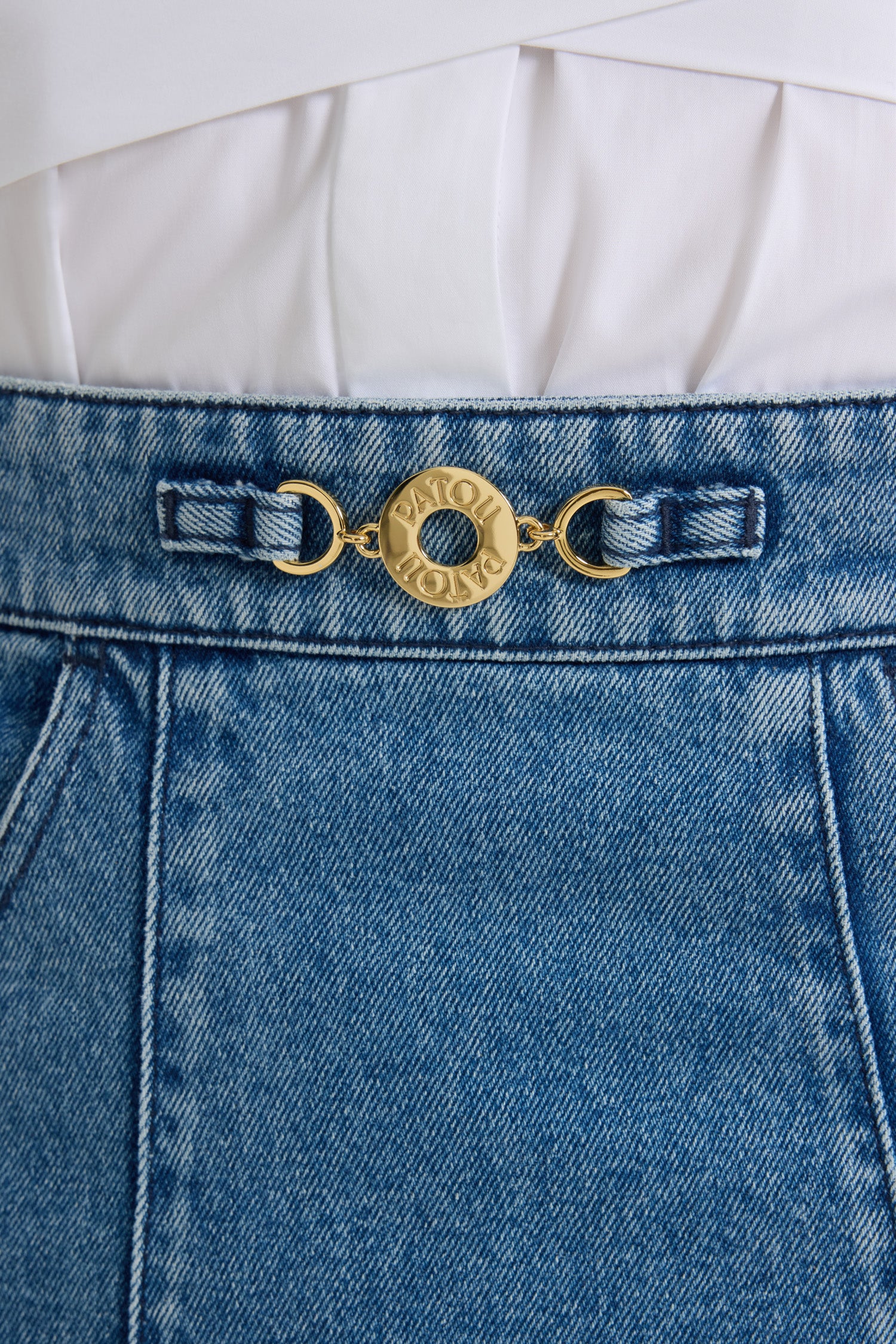 Patou SK042 jupe mini trapèze jean bleu heritage
