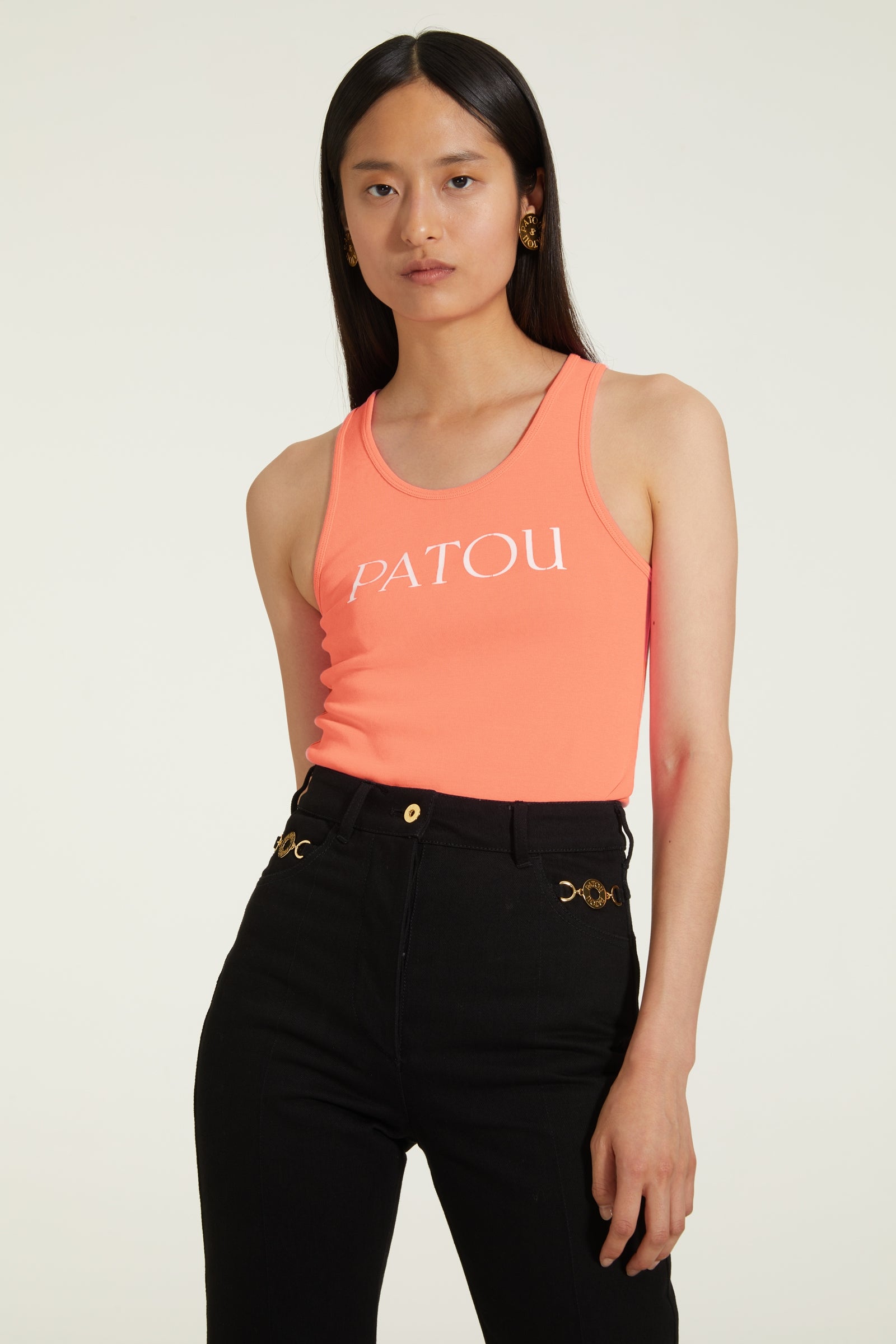 Patou Débardeur coton bio corail logo poitrine JE015