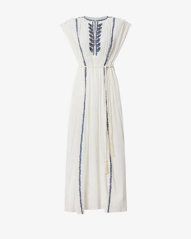 Isabel Marant Liviane robe longue écru et bleu gaze coton