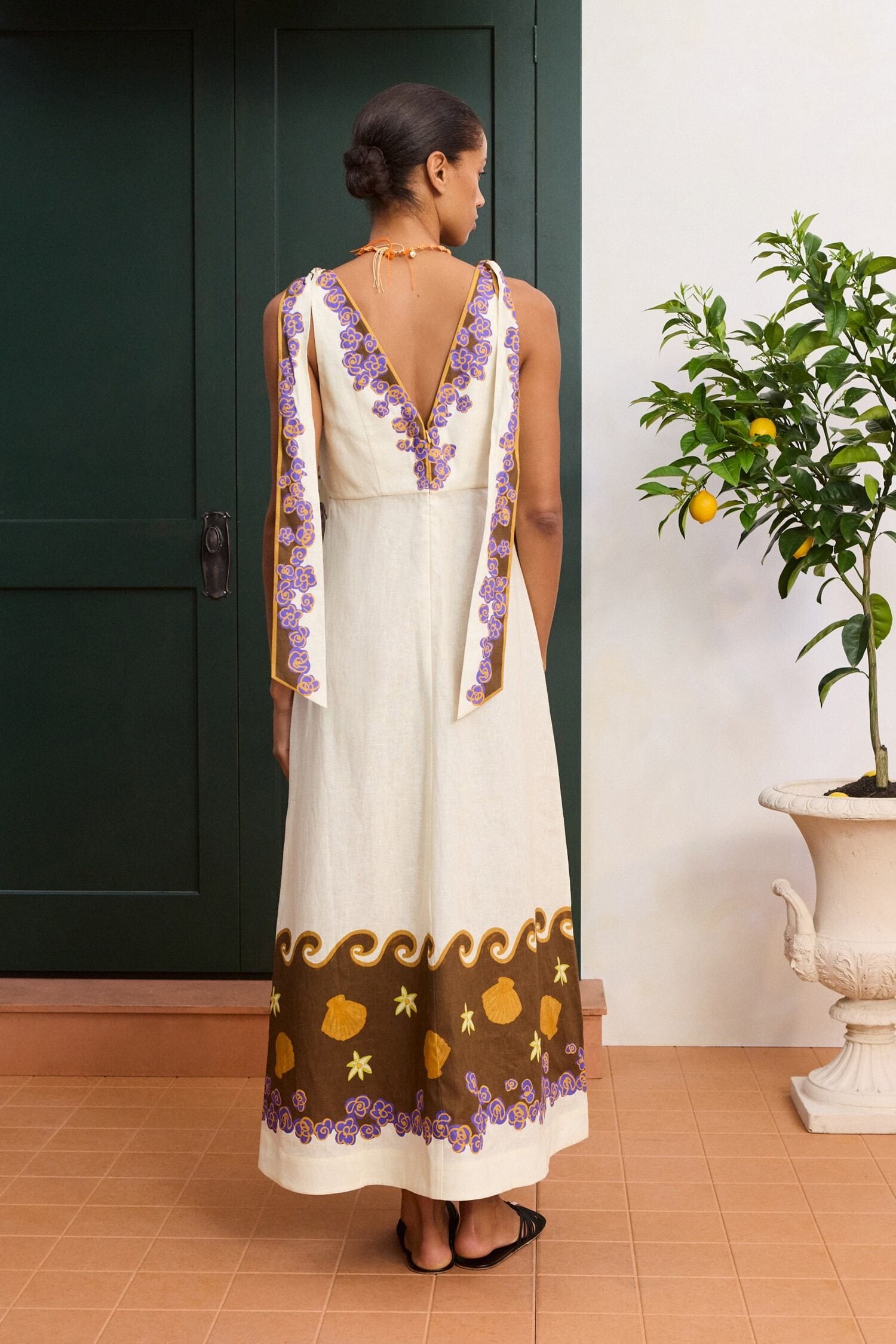 Alemäis Island Cove Ballet Day Dress robe midi lin col V