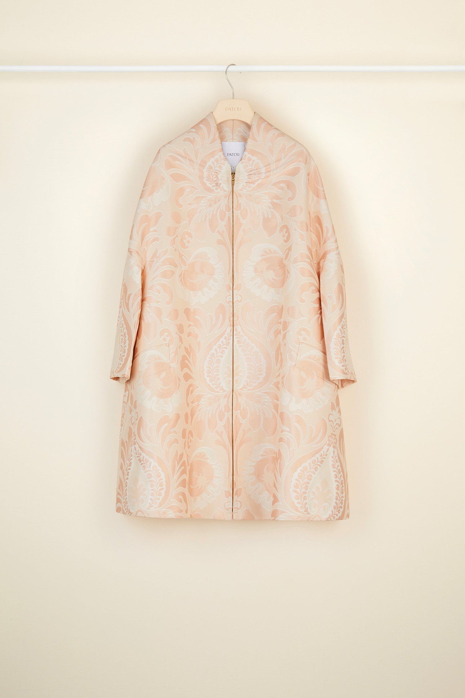 Patou CO003 manteau soie brocart rose oversize floral