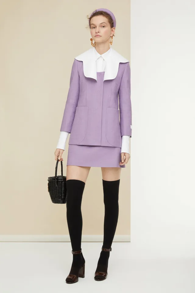 Patou A21JA019 veste tweed coton lavande col amovible