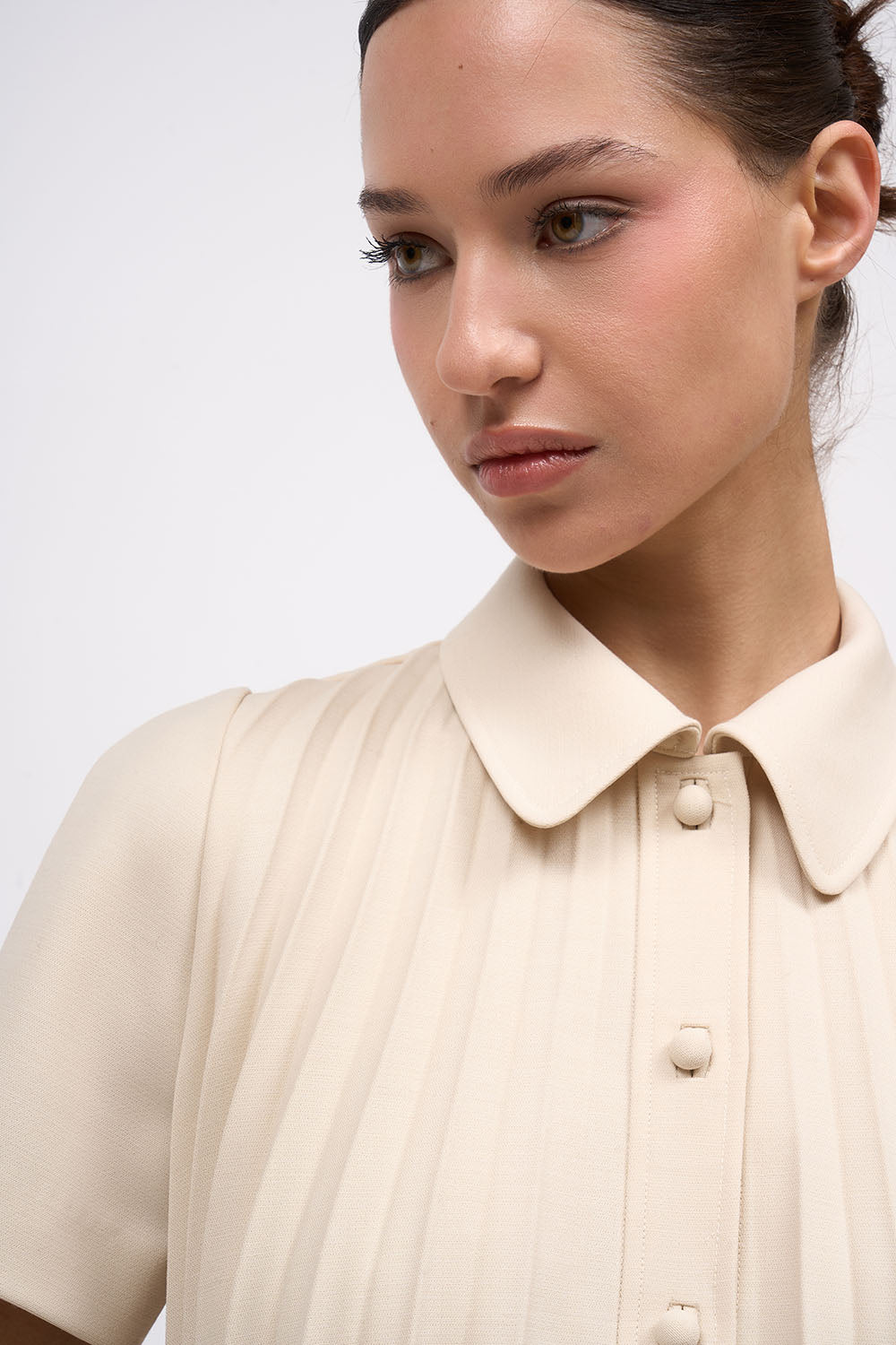Paul & Joe robe Filippa plissée crème laine cady