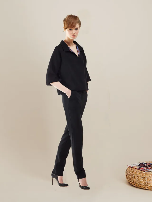 Anahide Saint André Zenith pantalon droit noir crêpe