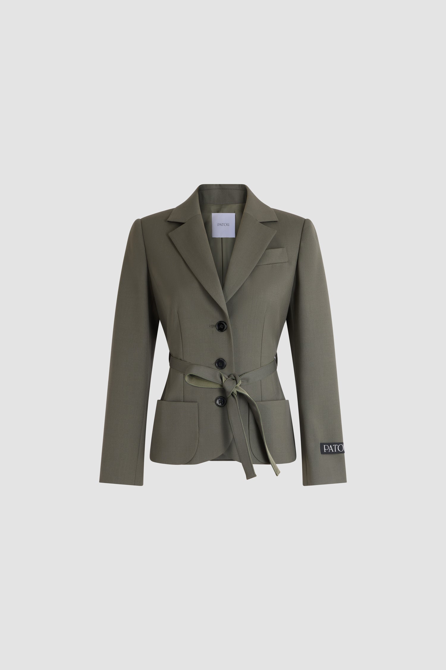 Patou H26JA0790103758G veste ceinturée verte laine