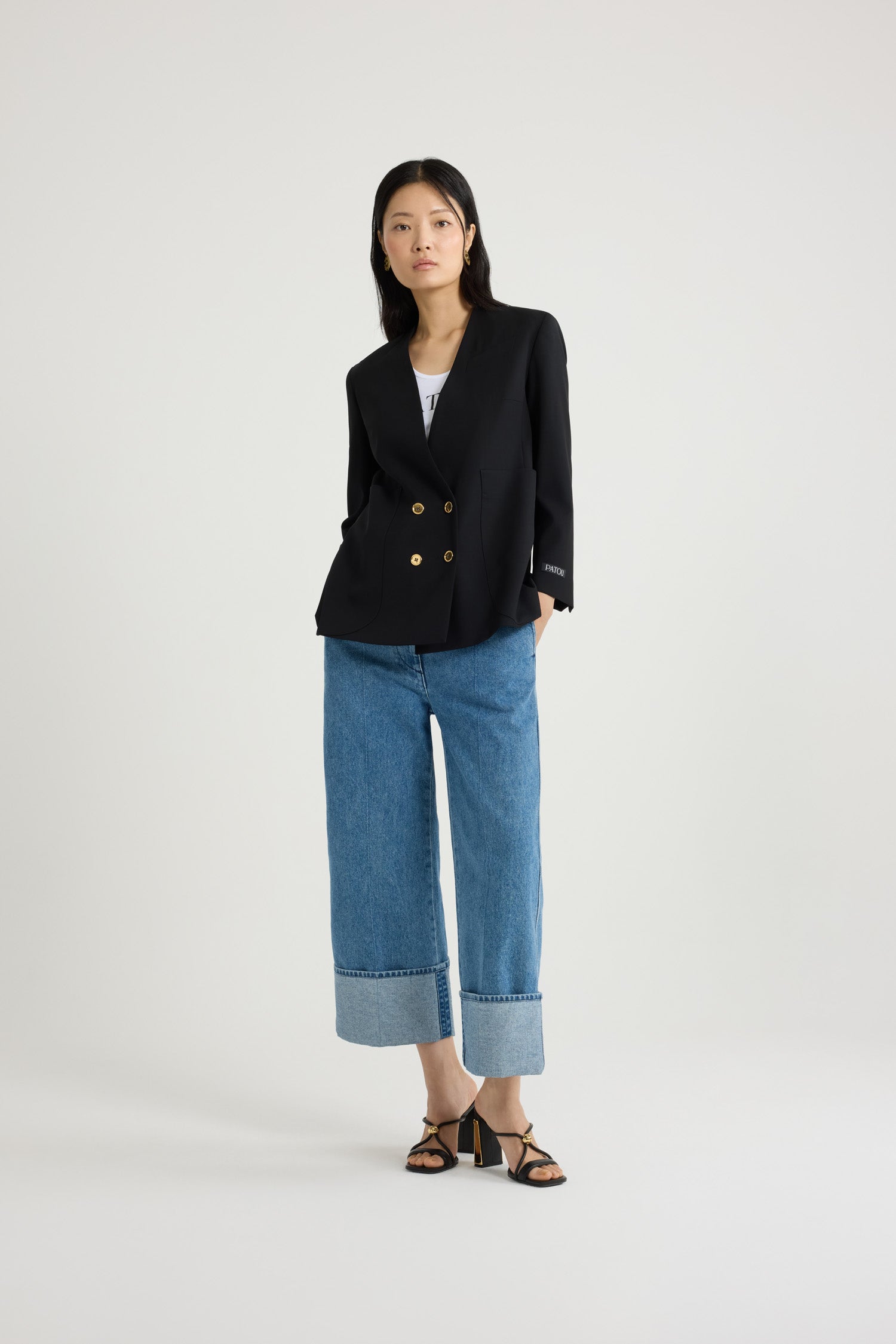 Patou P23JA0020103999B veste croisee laine tech Noir