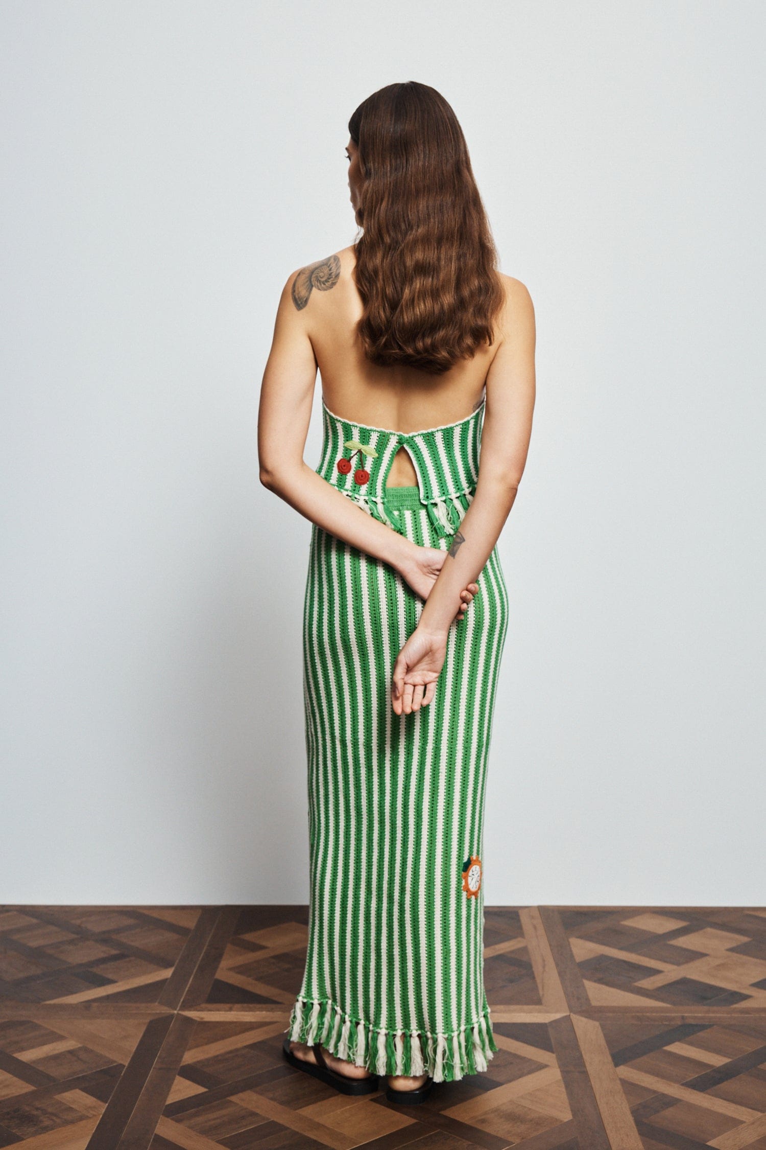 Alemäis Sundae Green jupe maxi crochet coton franges