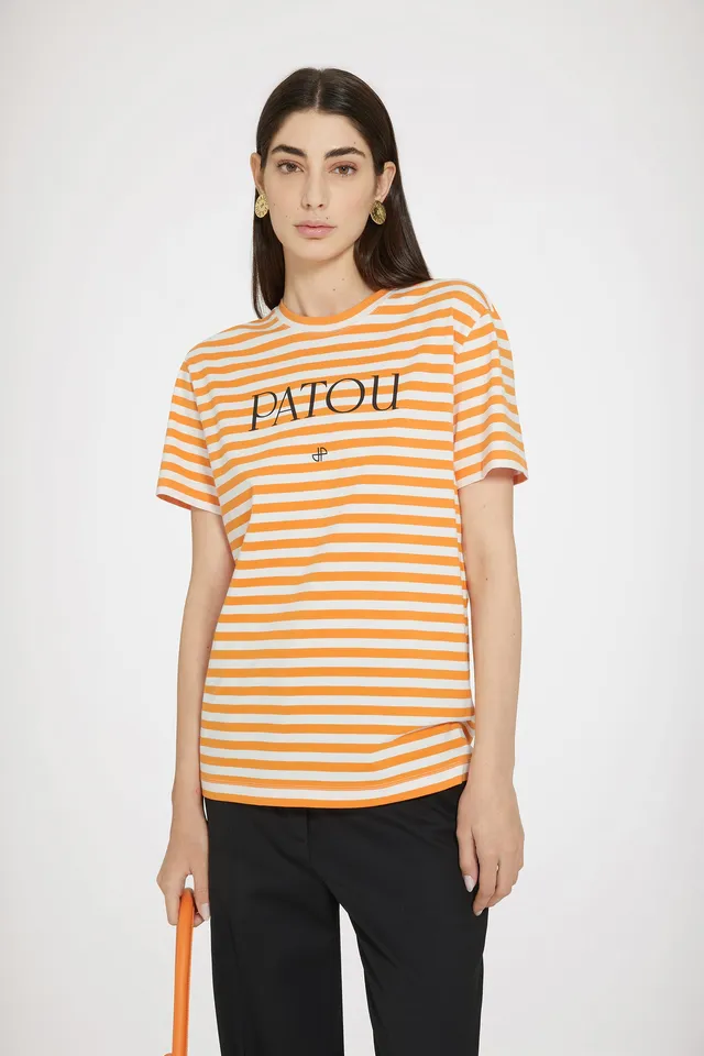 Patou P24JE0329999218O t-shirt rayé orange clair coton