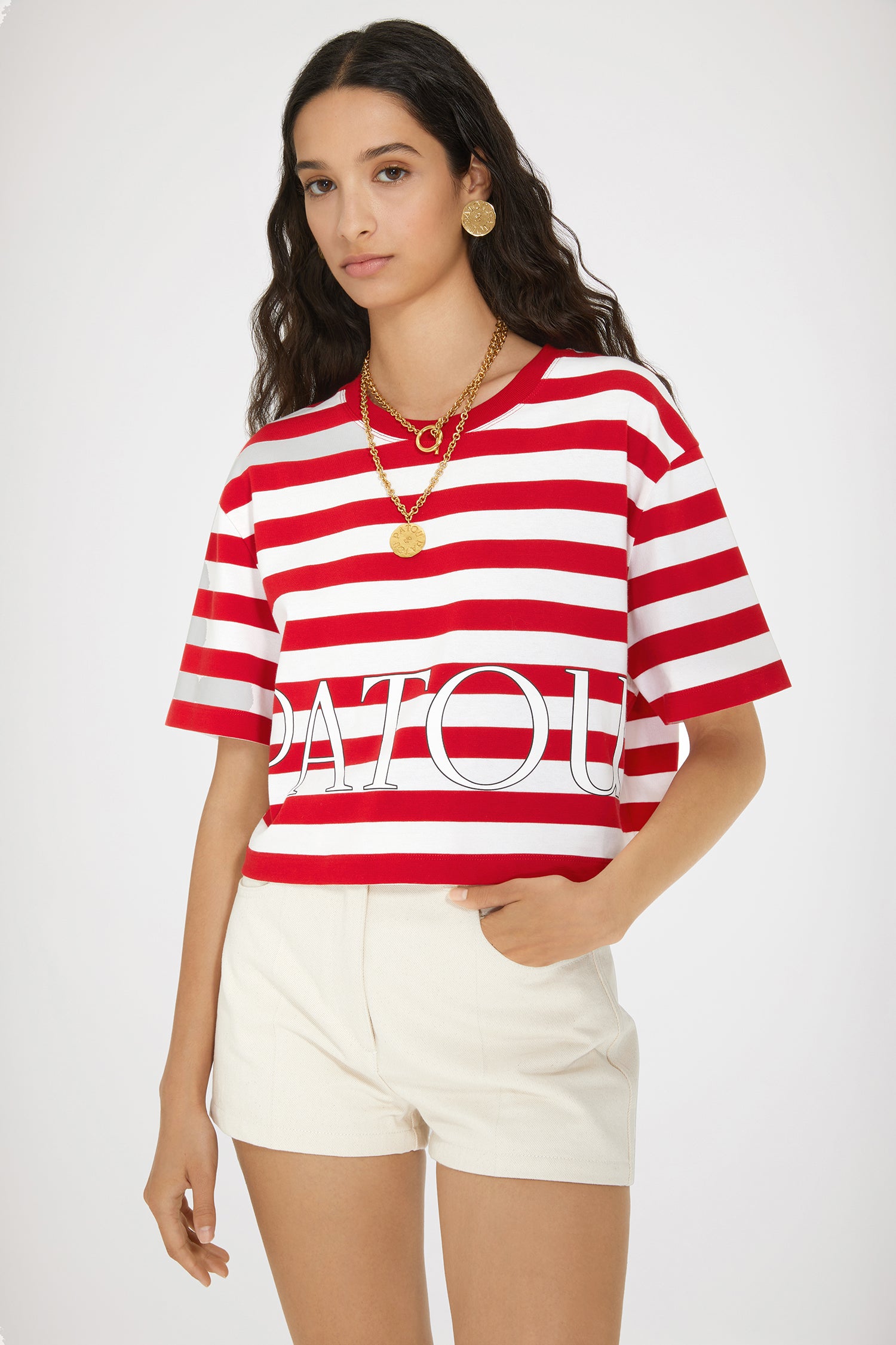 Patou Boxy P24JE1099990391R t-shirt coton rayures rouges