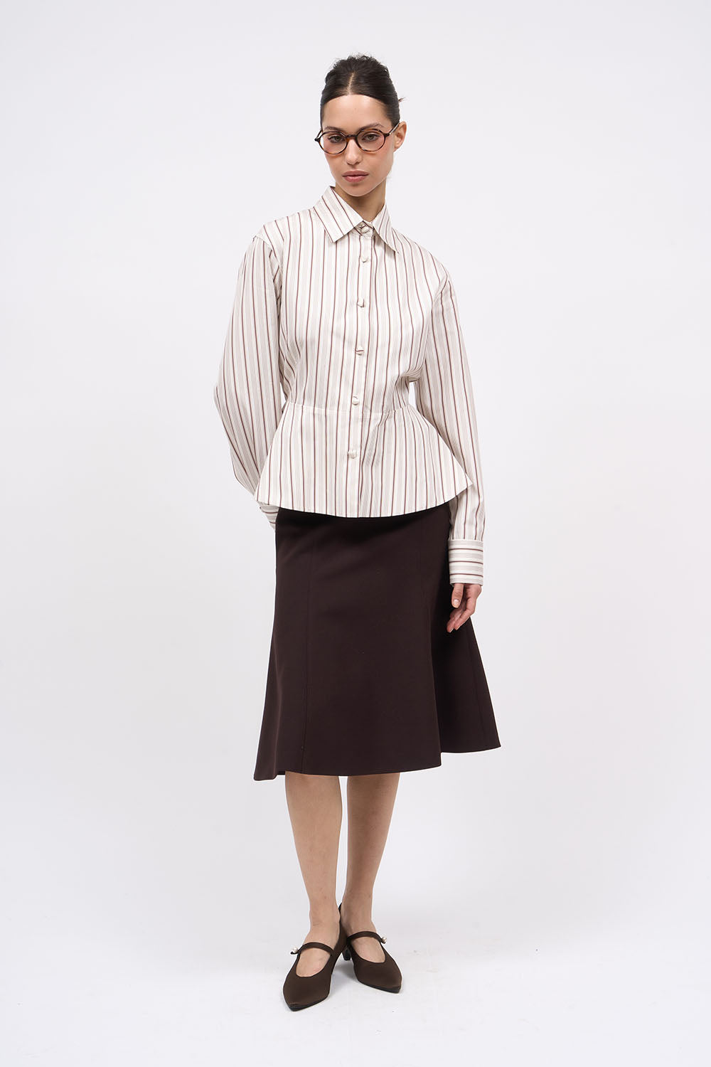 Paul & Joe Lena chemise popeline rayée blanc marron 1