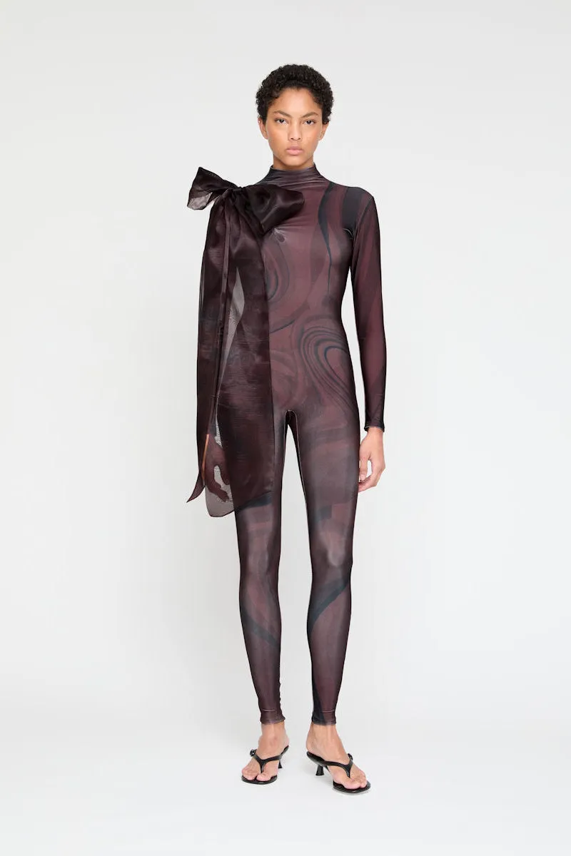 ATU Body Couture catsuit chocolat nœud taille S moulant