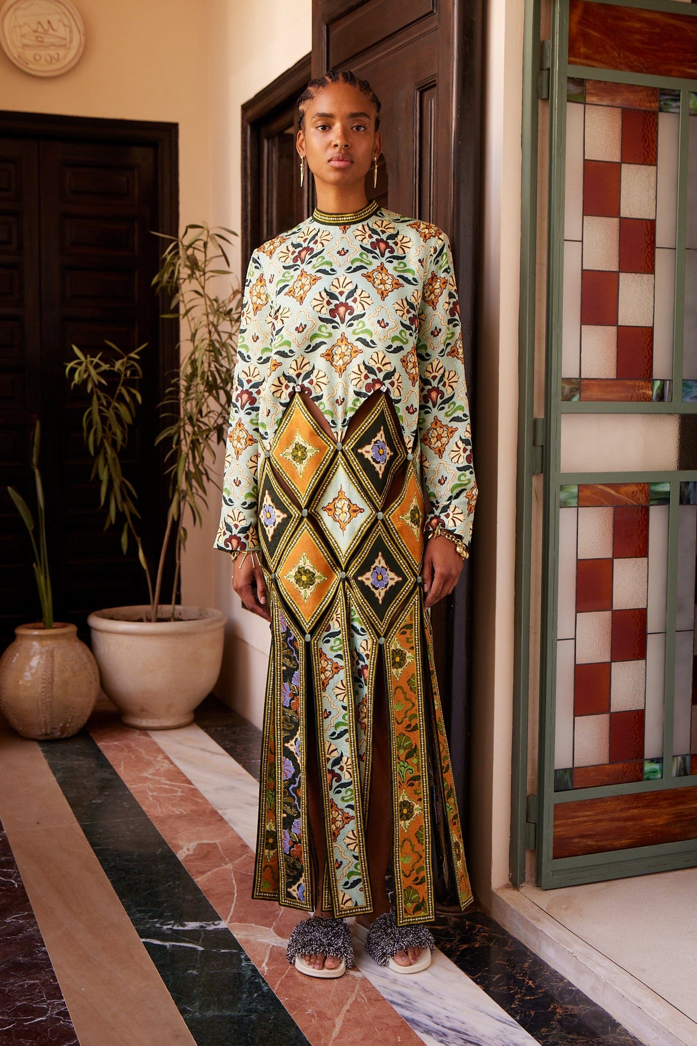 Alemäis Cece Spliced robe midi manches longues