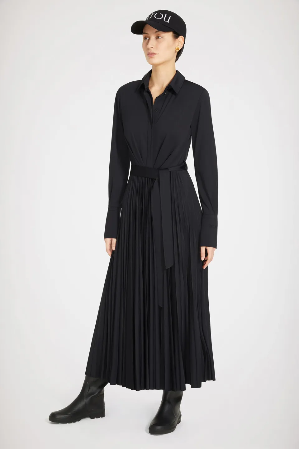 Patou H22DR1020090999B robe maxi plissée noire recyclée