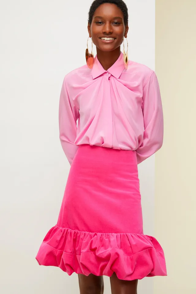 Patou BL003 blouse soie drapée rose Peony